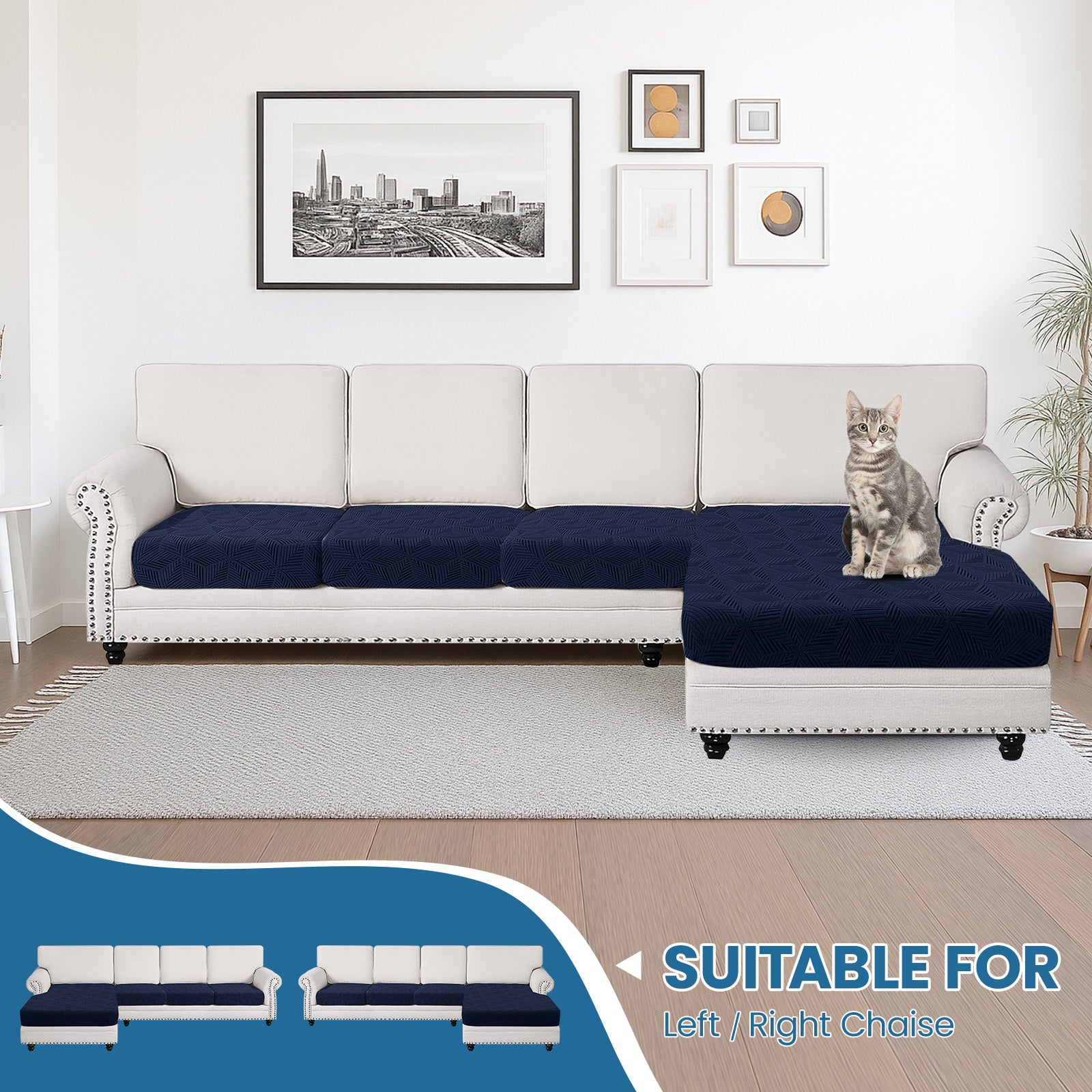 Ystyle Stretch Sofa Seat Cover 3-Seater L-Shaped Sofa Anti Slip Geometric-YSTYLE