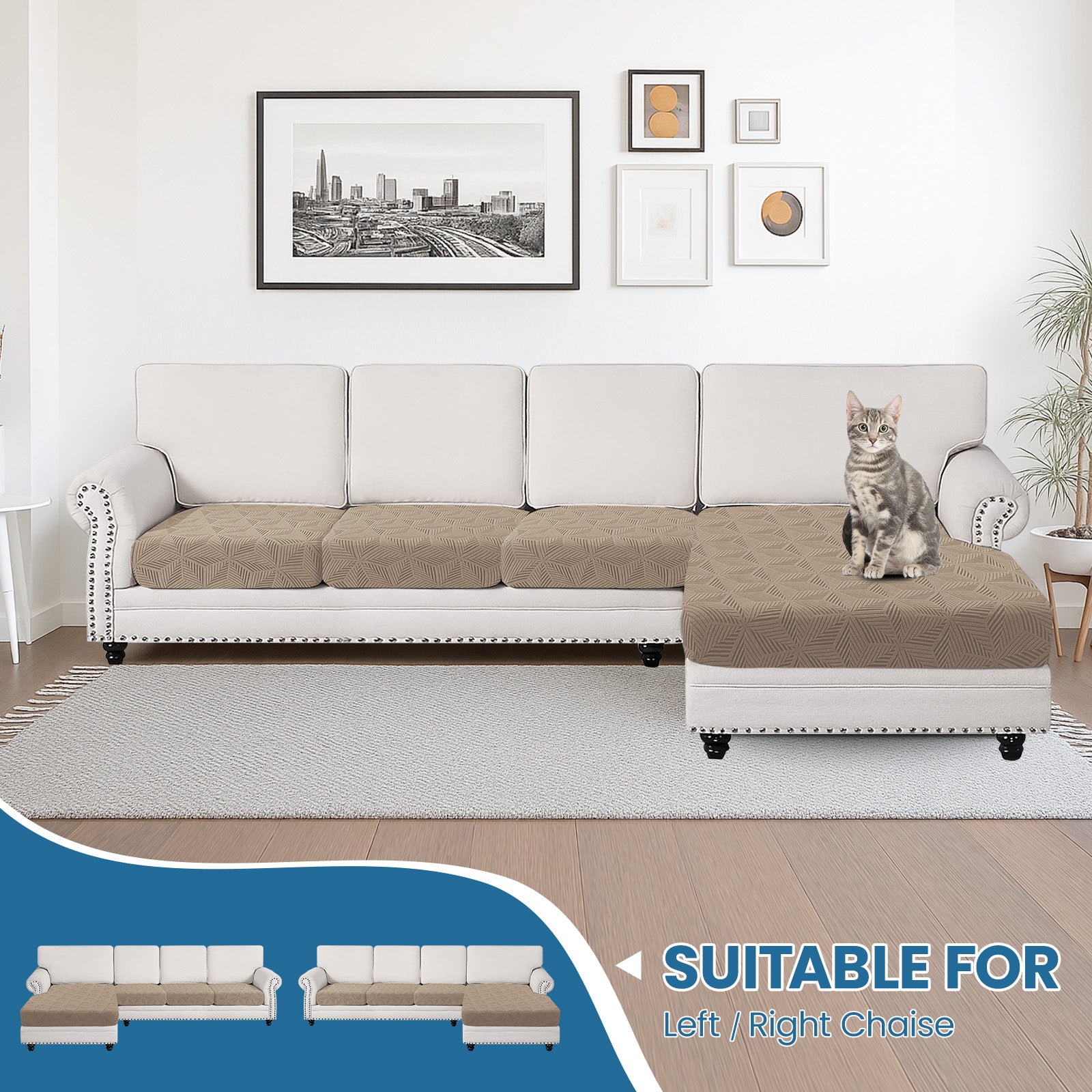 Ystyle Stretch Sofa Seat Cover 3-Seater L-Shaped Sofa Anti Slip Geometric-YSTYLE