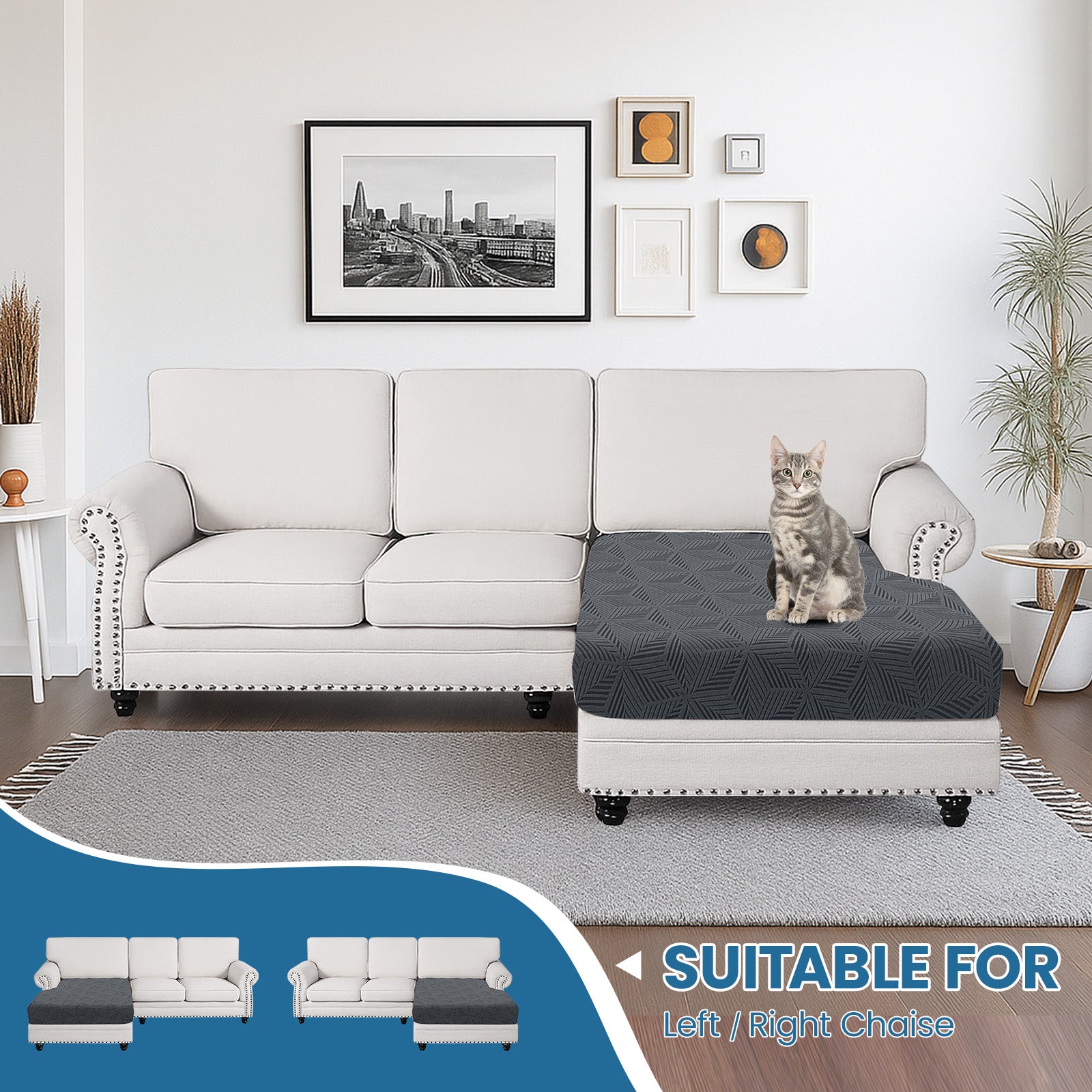 Ystyle Chaise Longue Elastic Sofa Cushion Covers, Separate Sofa Seat Cushion Slipcovers, Universal Stretch Sofa Seat Protectors