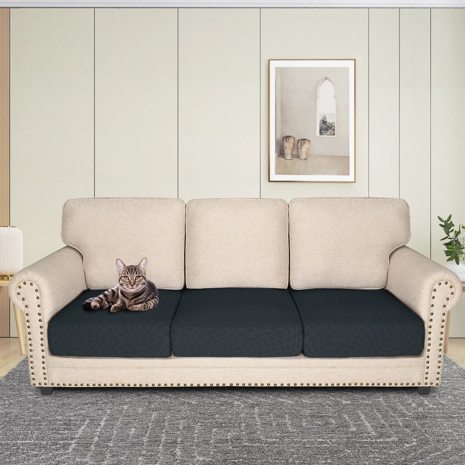 YSTYLE 3 Pieces Sofa Cushion Cover – Stretch Fit, Anti-Slip Design, Universal Use, Geometric Style, Full Protection-Jacquard Plaid