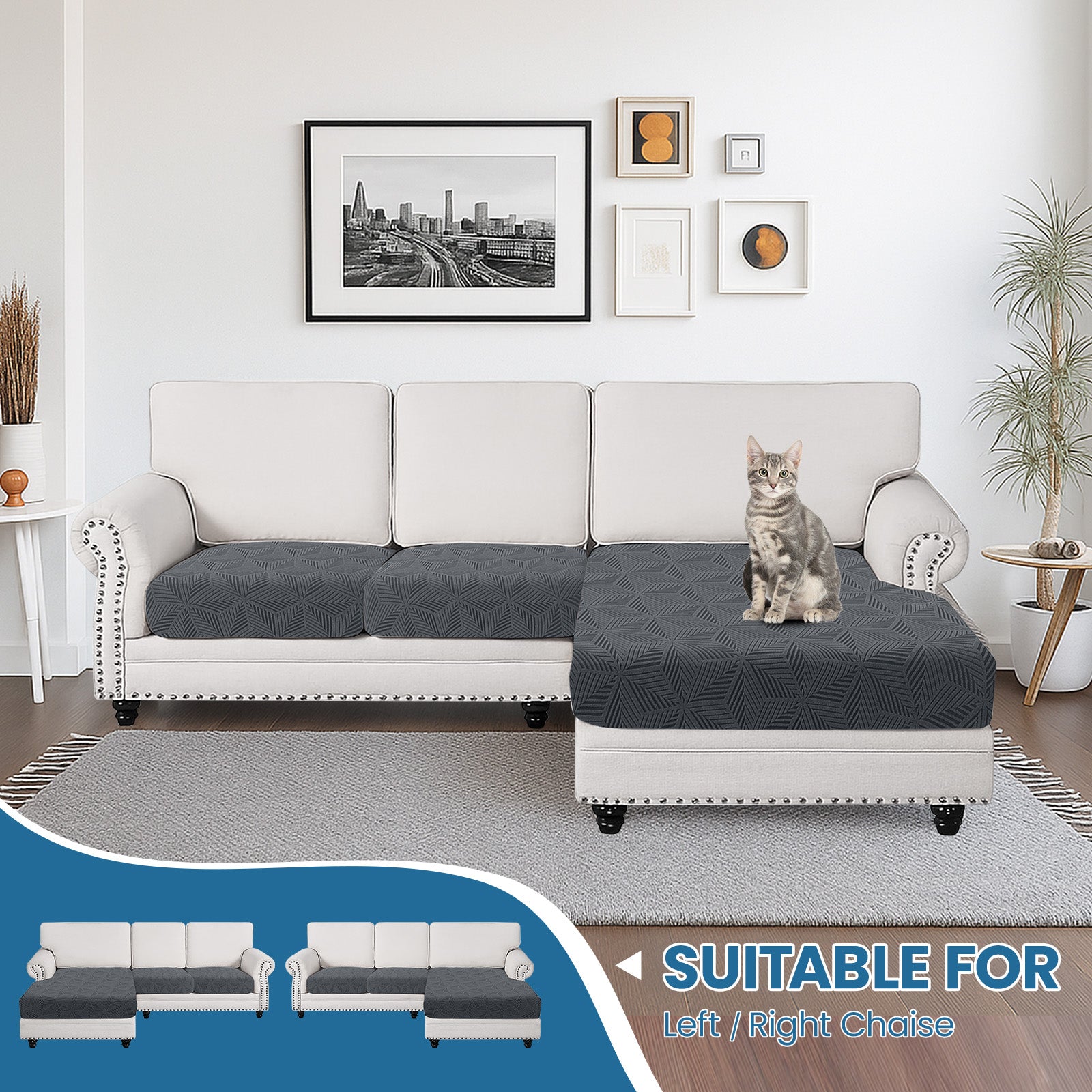 Ystyle Stretch Sofa Seat Cover Anti Slip Geometric( 2*1-Seat + Chaise Lounge)-YSTYLE