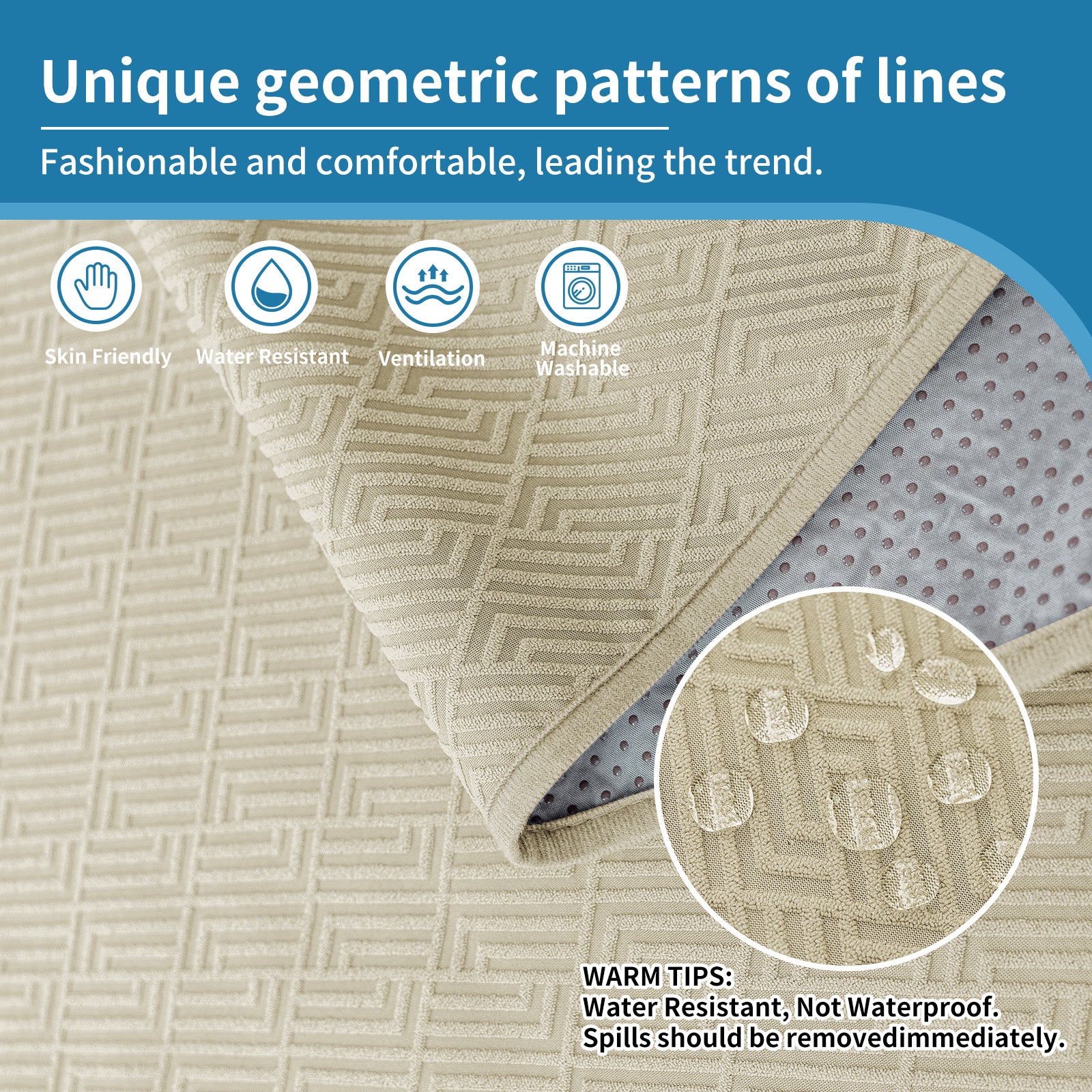 YSTYLE 3 Seater Sofa Cover with Armrests Geometric Pattern Anti Slip-YSTYLE