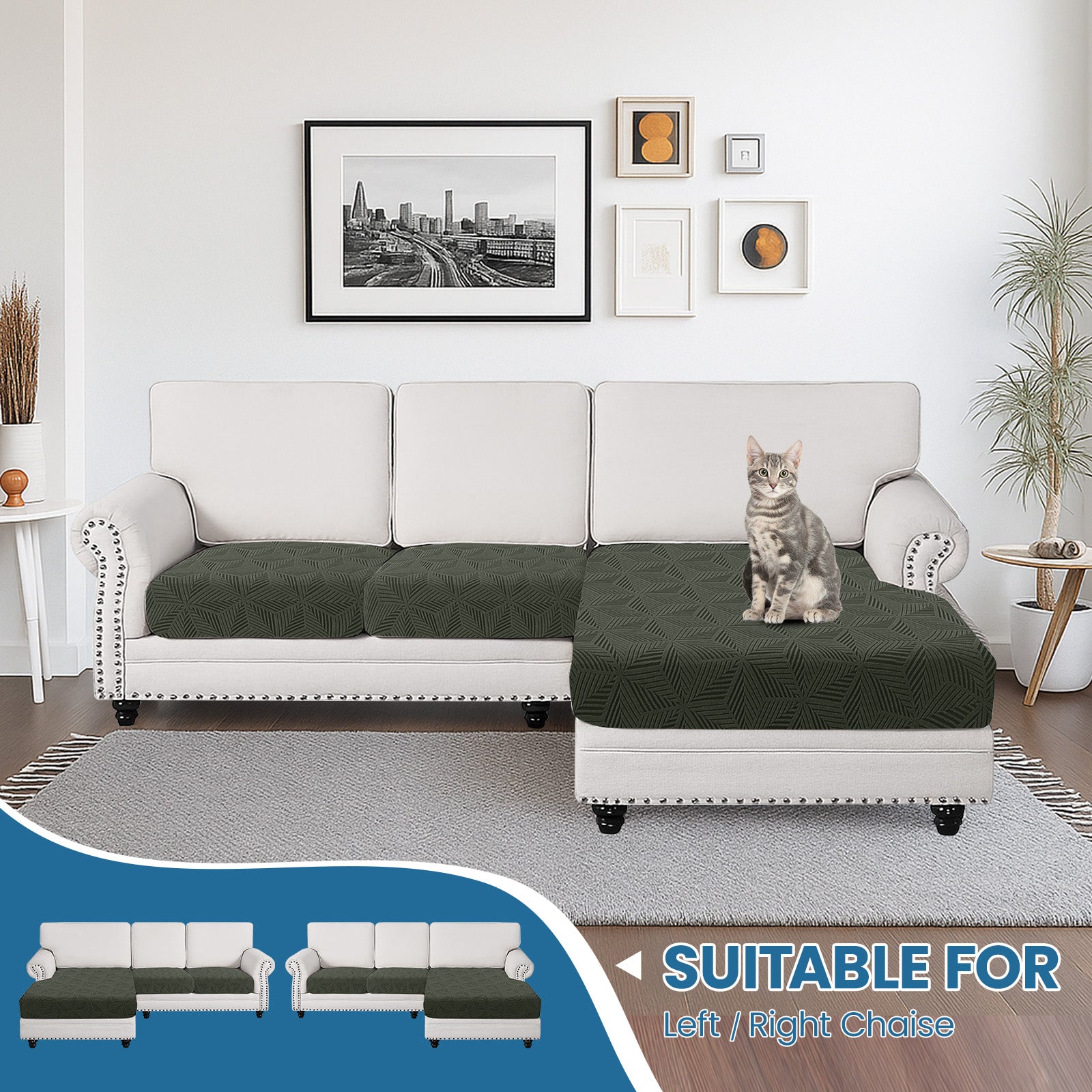 Ystyle Stretch Sofa Seat Cover Anti Slip Geometric( 2*1-Seat + Chaise Lounge)-YSTYLE