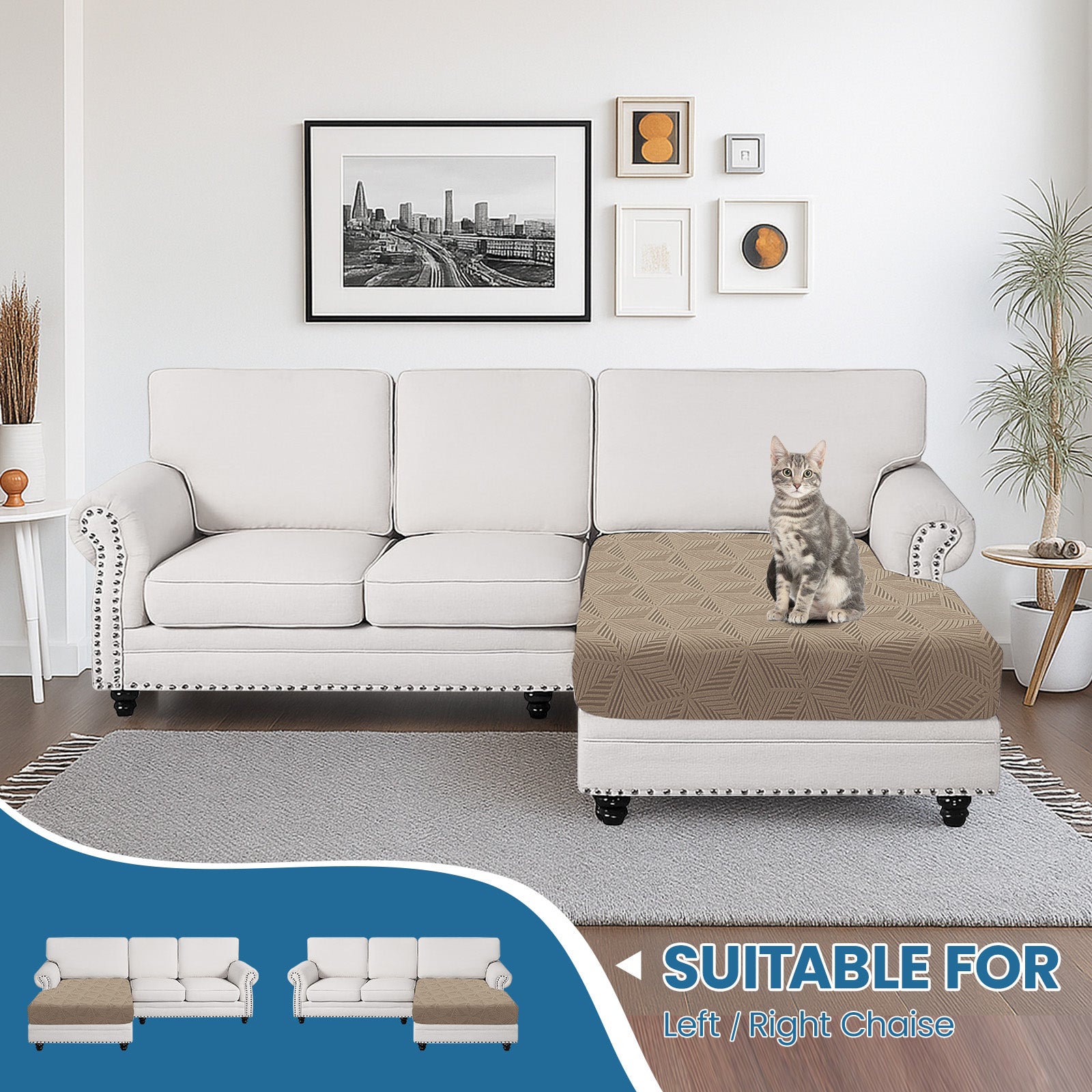 Ystyle Chaise Longue Elastic Sofa Cushion Covers, Separate Sofa Seat Cushion Slipcovers, Universal Stretch Sofa Seat Protectors