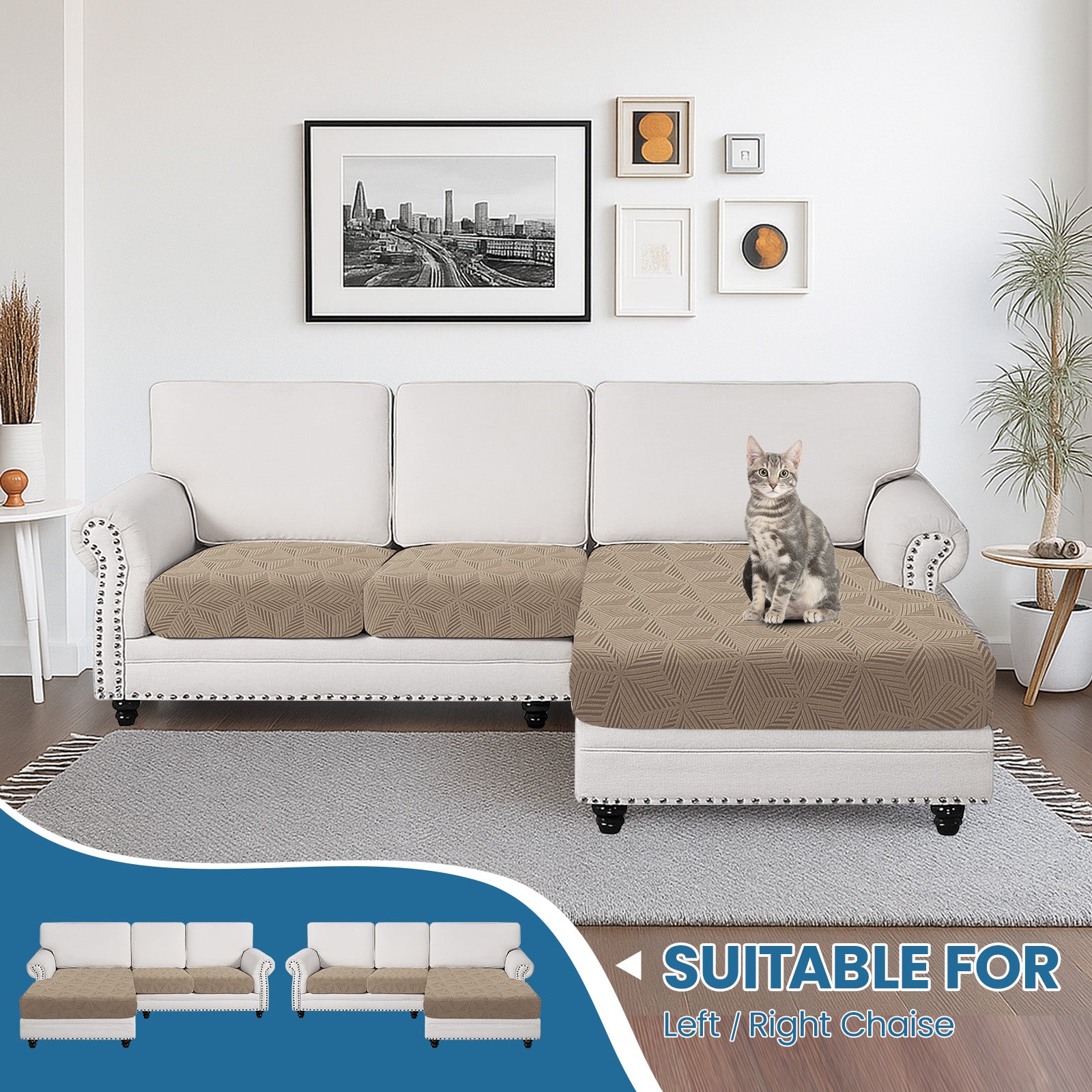Ystyle Stretch Sofa Seat Cover Anti Slip Geometric( 2*1-Seat + Chaise Lounge)-YSTYLE