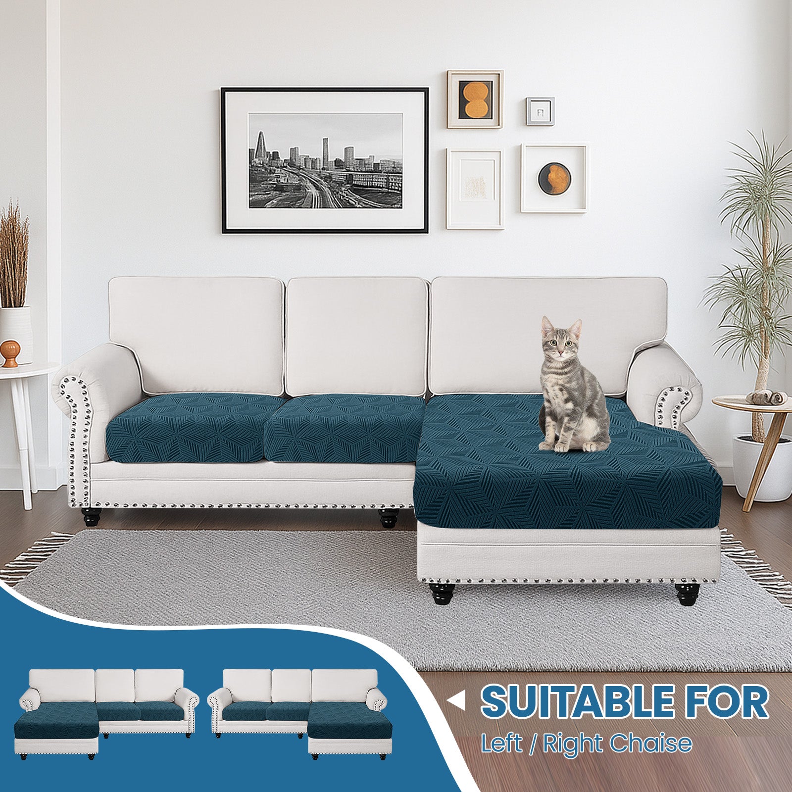 Ystyle Stretch Sofa Seat Cover Anti Slip Geometric( 2*1-Seat + Chaise Lounge)-YSTYLE