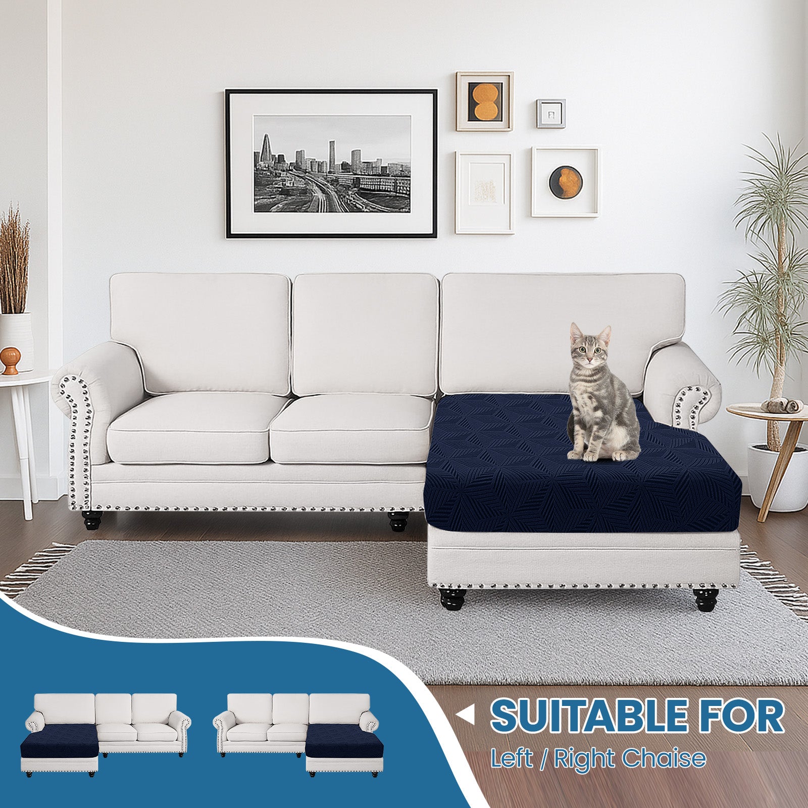 Ystyle Chaise Longue Elastic Sofa Cushion Covers, Separate Sofa Seat Cushion Slipcovers, Universal Stretch Sofa Seat Protectors