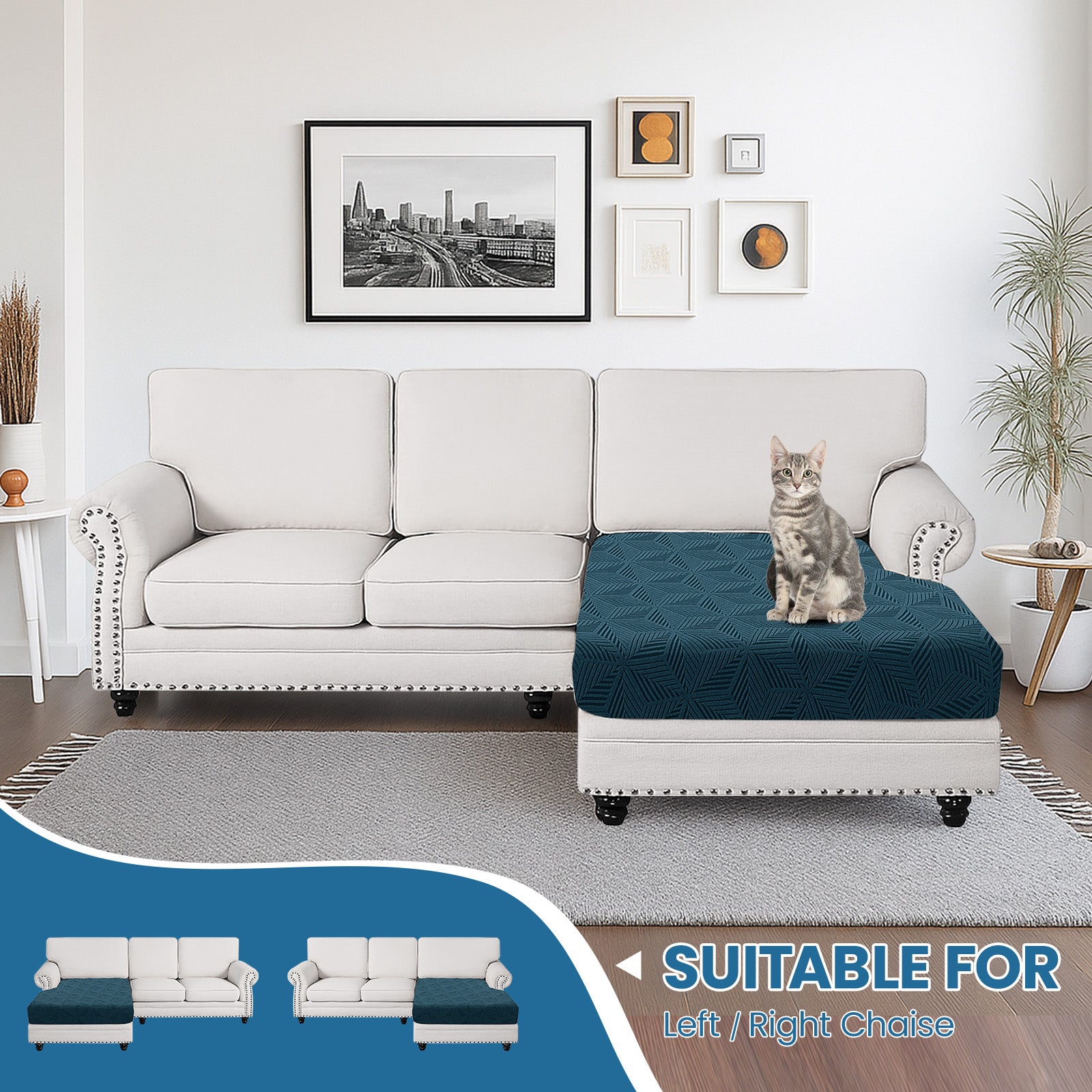 Ystyle Chaise Longue Elastic Sofa Cushion Covers, Separate Sofa Seat Cushion Slipcovers, Universal Stretch Sofa Seat Protectors