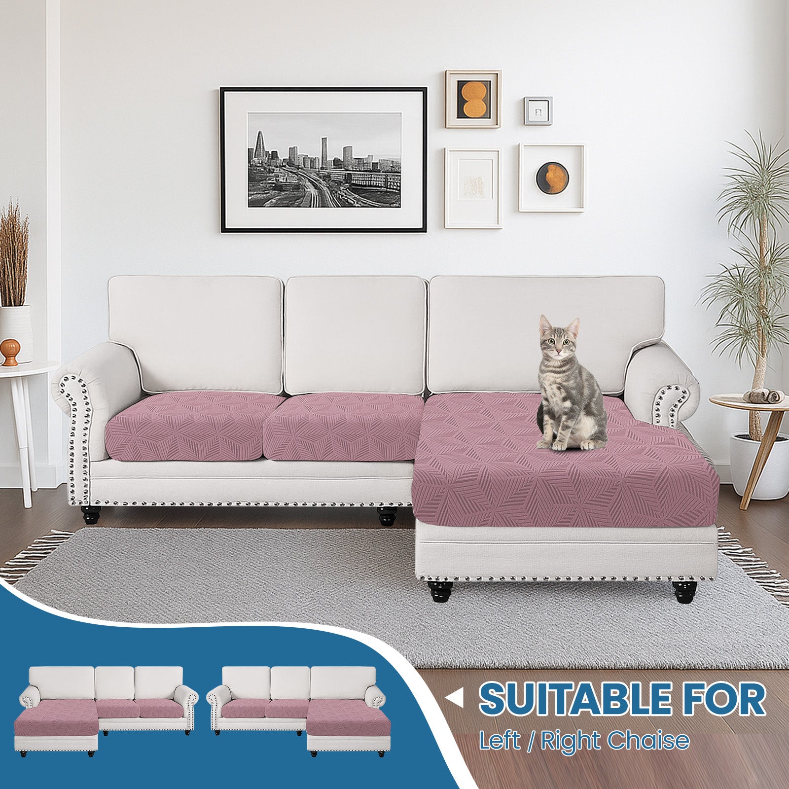 Ystyle Stretch Sofa Seat Cover Anti Slip Geometric( 2*1-Seat + Chaise Lounge)-YSTYLE