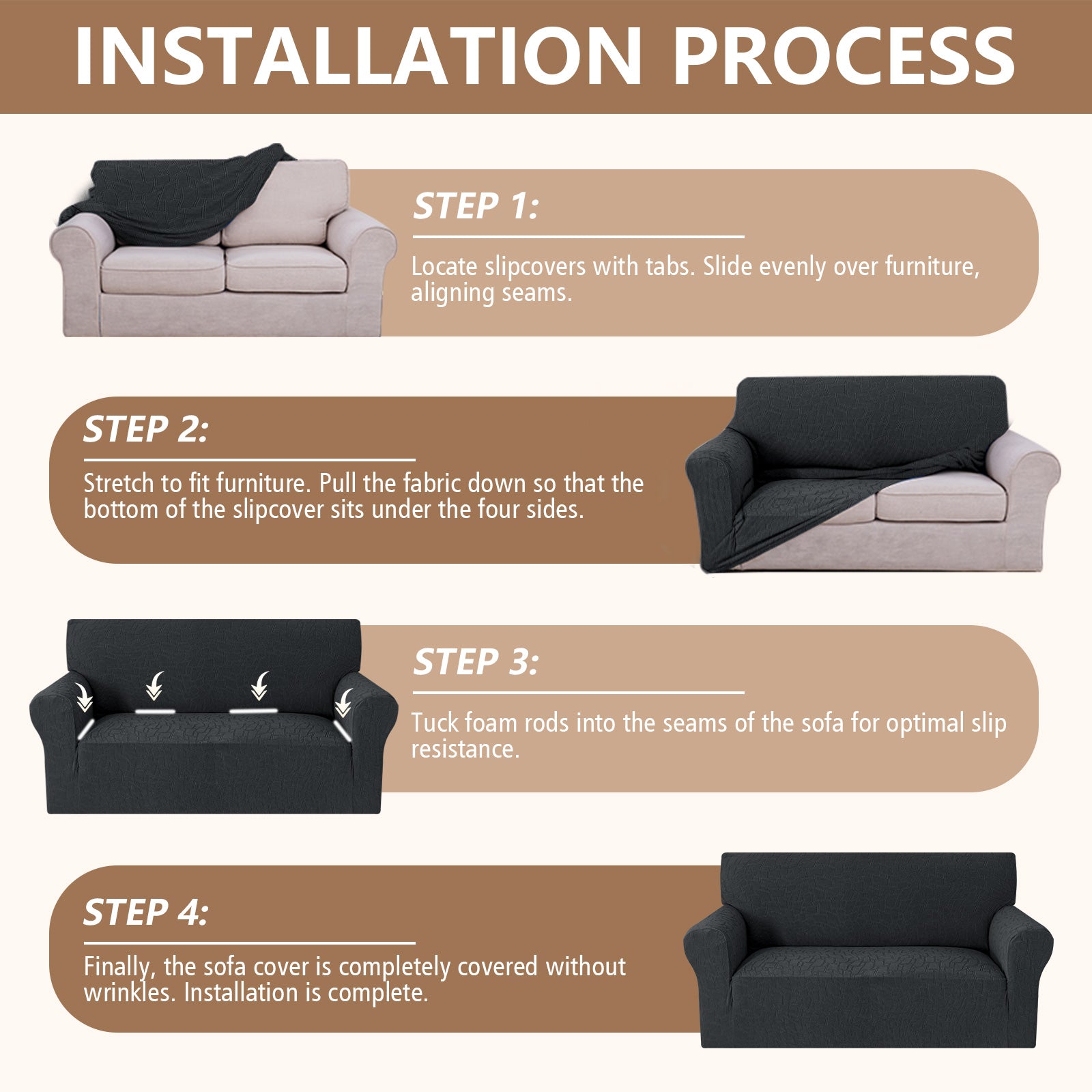 Ystyle 3 Seater Sofa Cover with Armrests, Universal Elastic Sofa Cover, Anti-Scratch for Cat Dogs, Stretch Sofa Cover, Anti-Stain, Non-Slip Sofa Cover