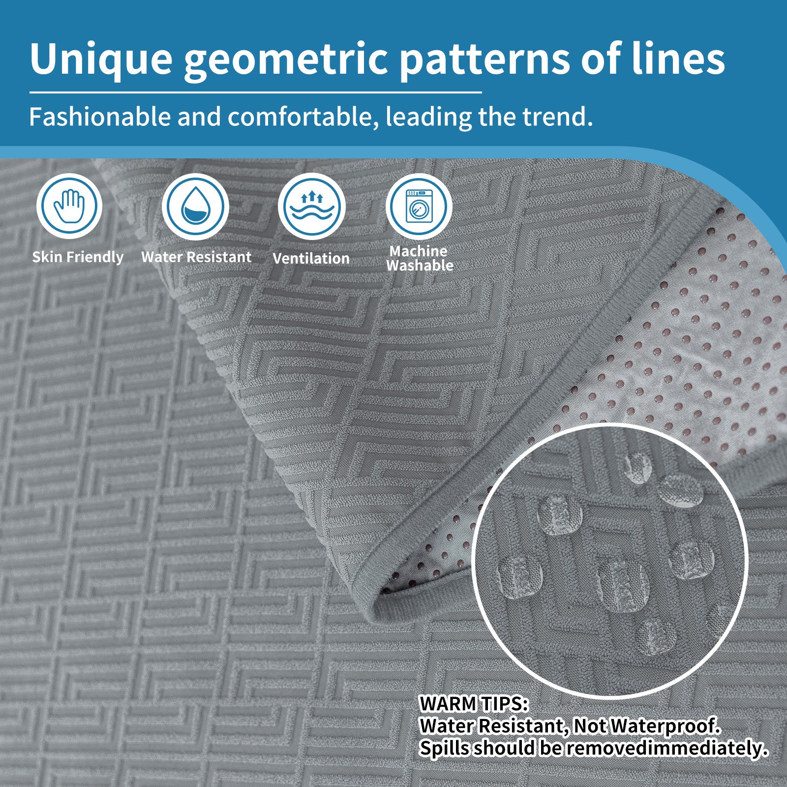 YSTYLE 3 Seater Sofa Cover with Armrests Geometric Pattern Anti Slip-YSTYLE