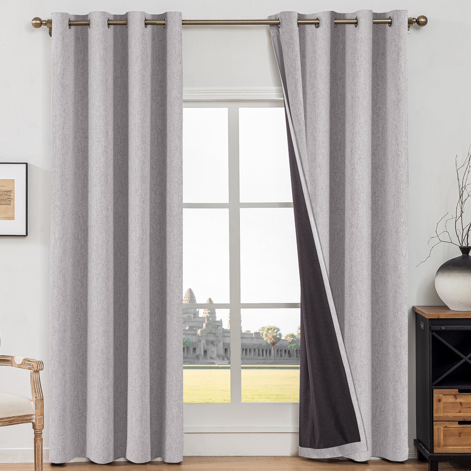 Ystyle 2 Pieces Linen Texture Blackout Curtains 140x300 cm Thermal