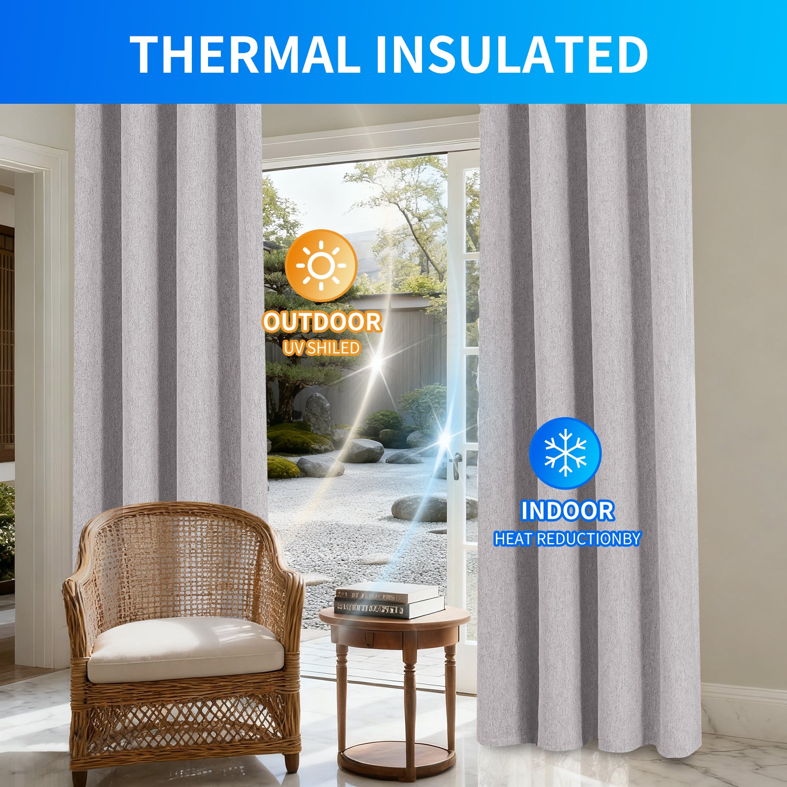 Ystyle 2 Pieces Linen Blackout Curtains Thermal-YSTYLE