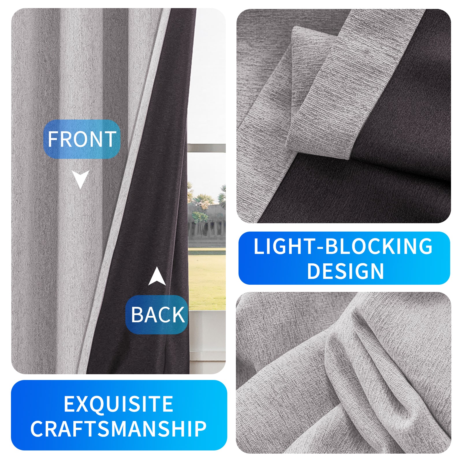 Ystyle 2 Pieces Linen Blackout Curtains 140x180 cm Thermal