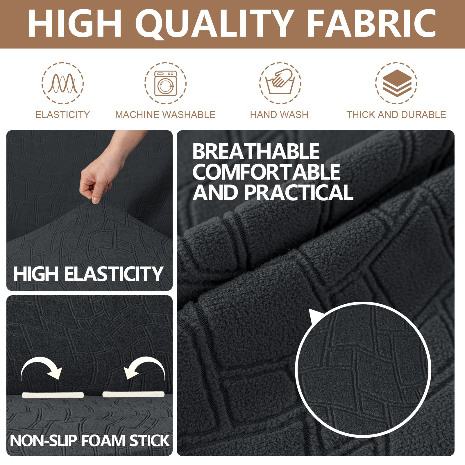 Ystyle Stretch 4 Seater Sofa Cover Jacquard Geometric Pattern-YSTYLE