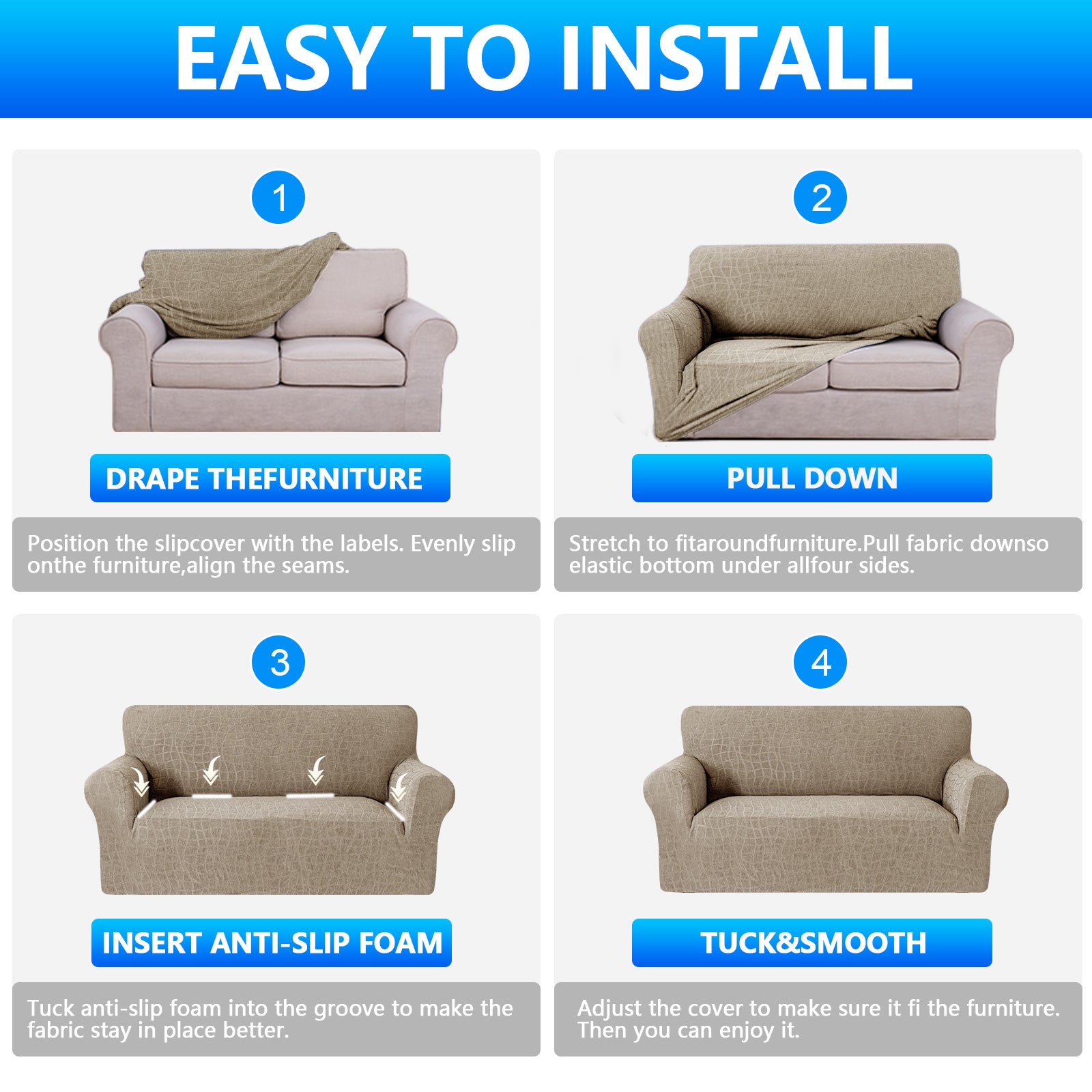 Ystyle Waterproof Stretch 4 Seater Sofa Cover Anti Slip-YSTYLE