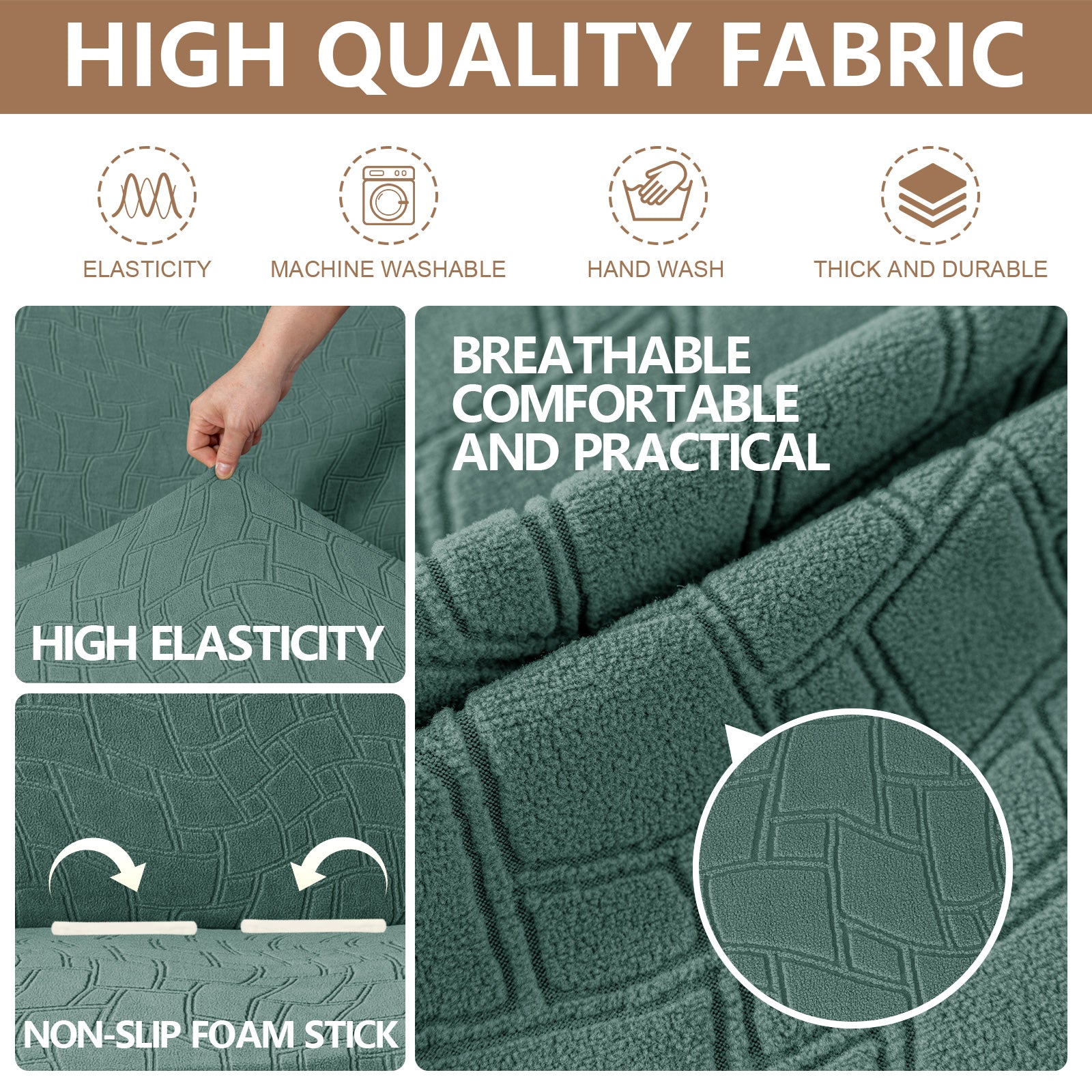 Ystyle Stretch 4 Seater Sofa Cover Jacquard Geometric Pattern-YSTYLE