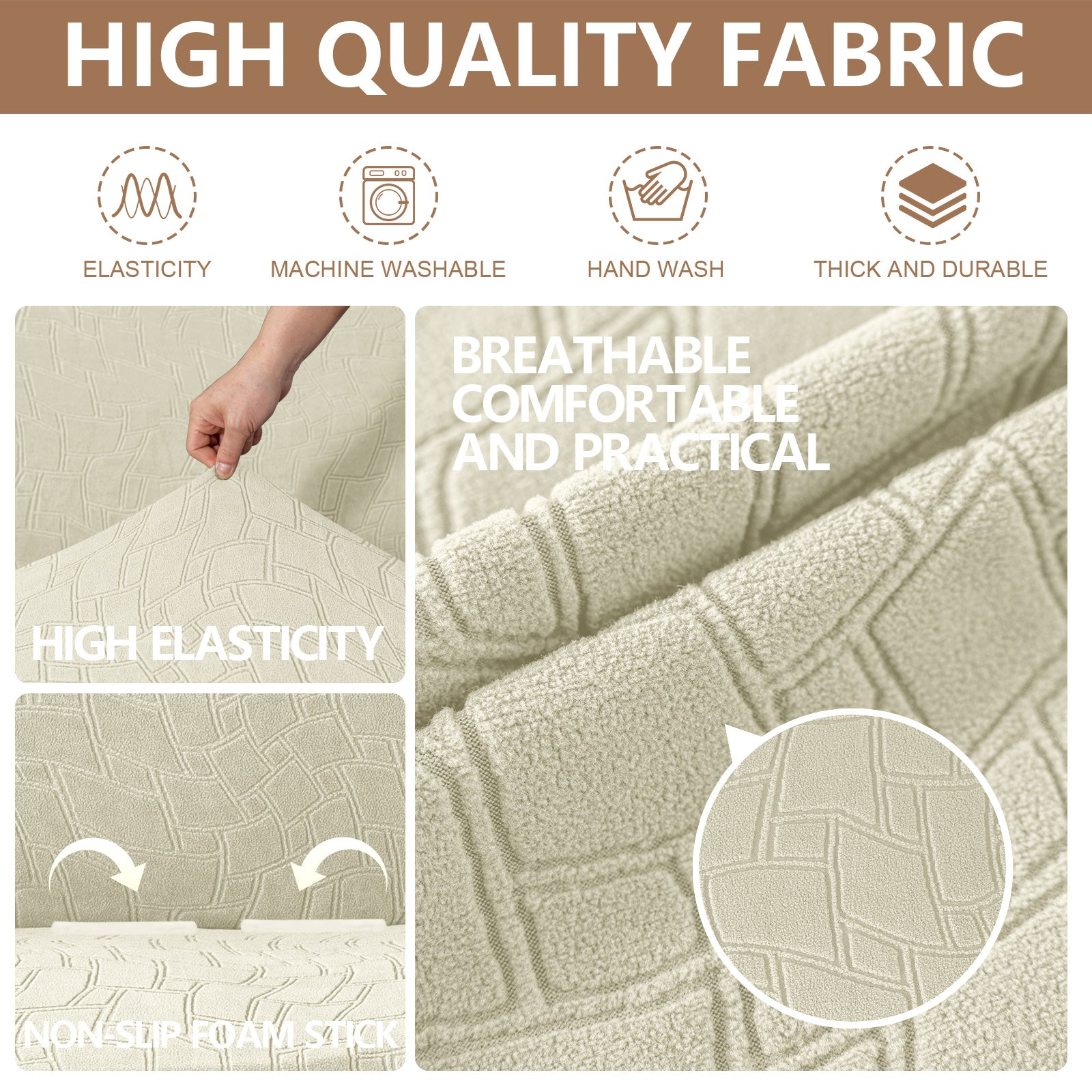 Ystyle Stretch 4 Seater Sofa Cover Jacquard Geometric Pattern-YSTYLE