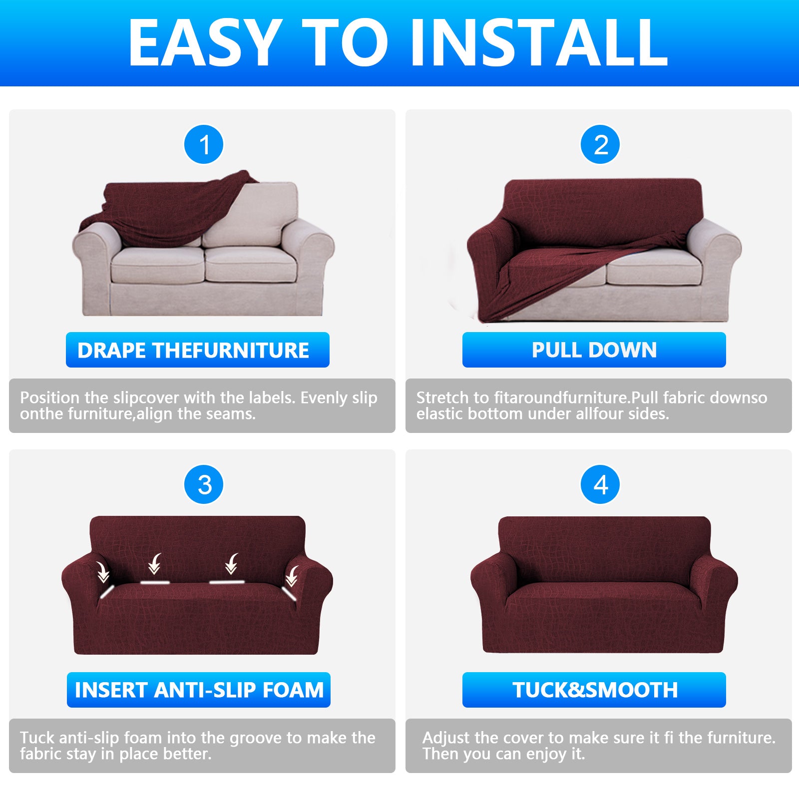 Ystyle Waterproof Stretch 4 Seater Sofa Cover Anti Slip-YSTYLE