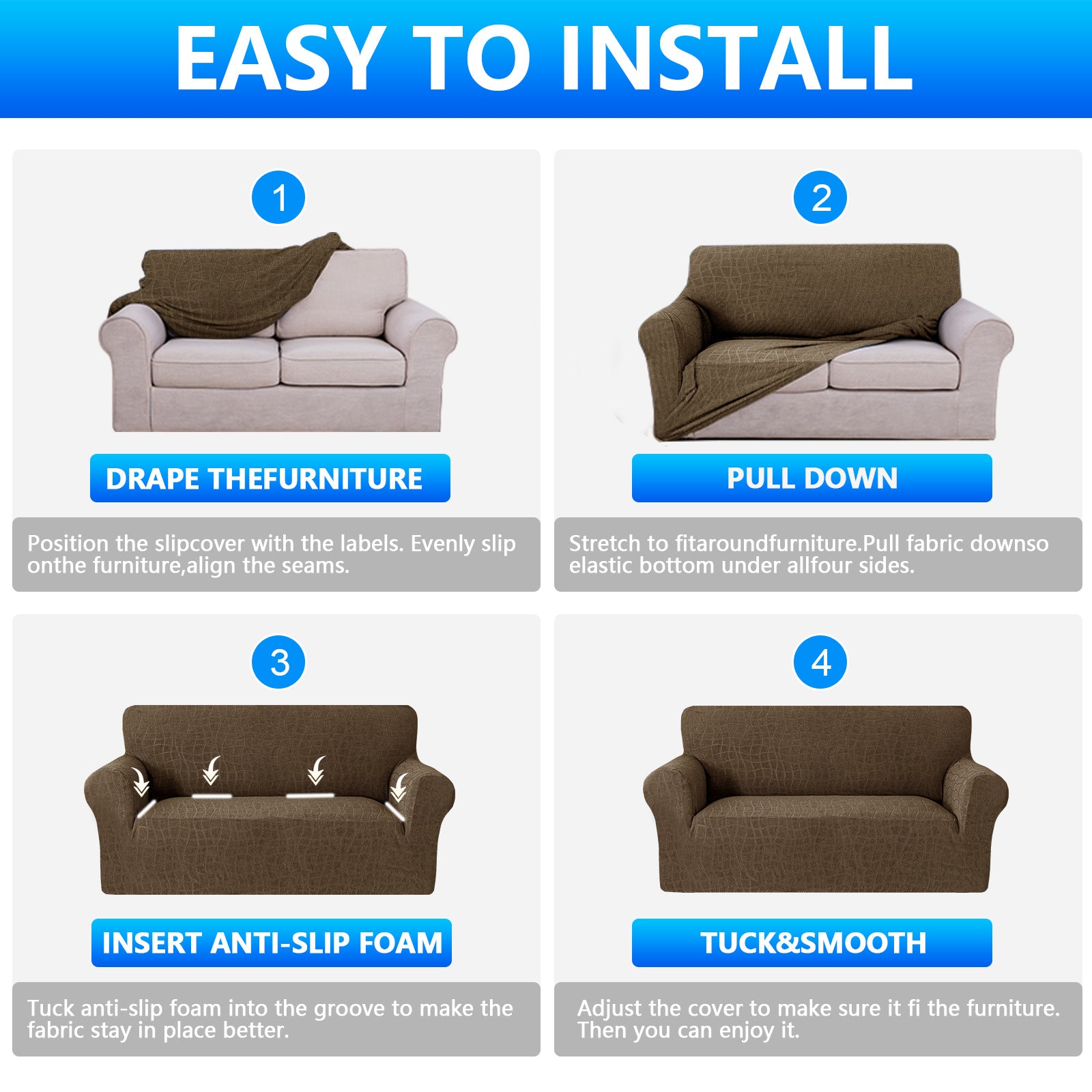 Ystyle Waterproof Stretch 4 Seater Sofa Cover Anti Slip-YSTYLE