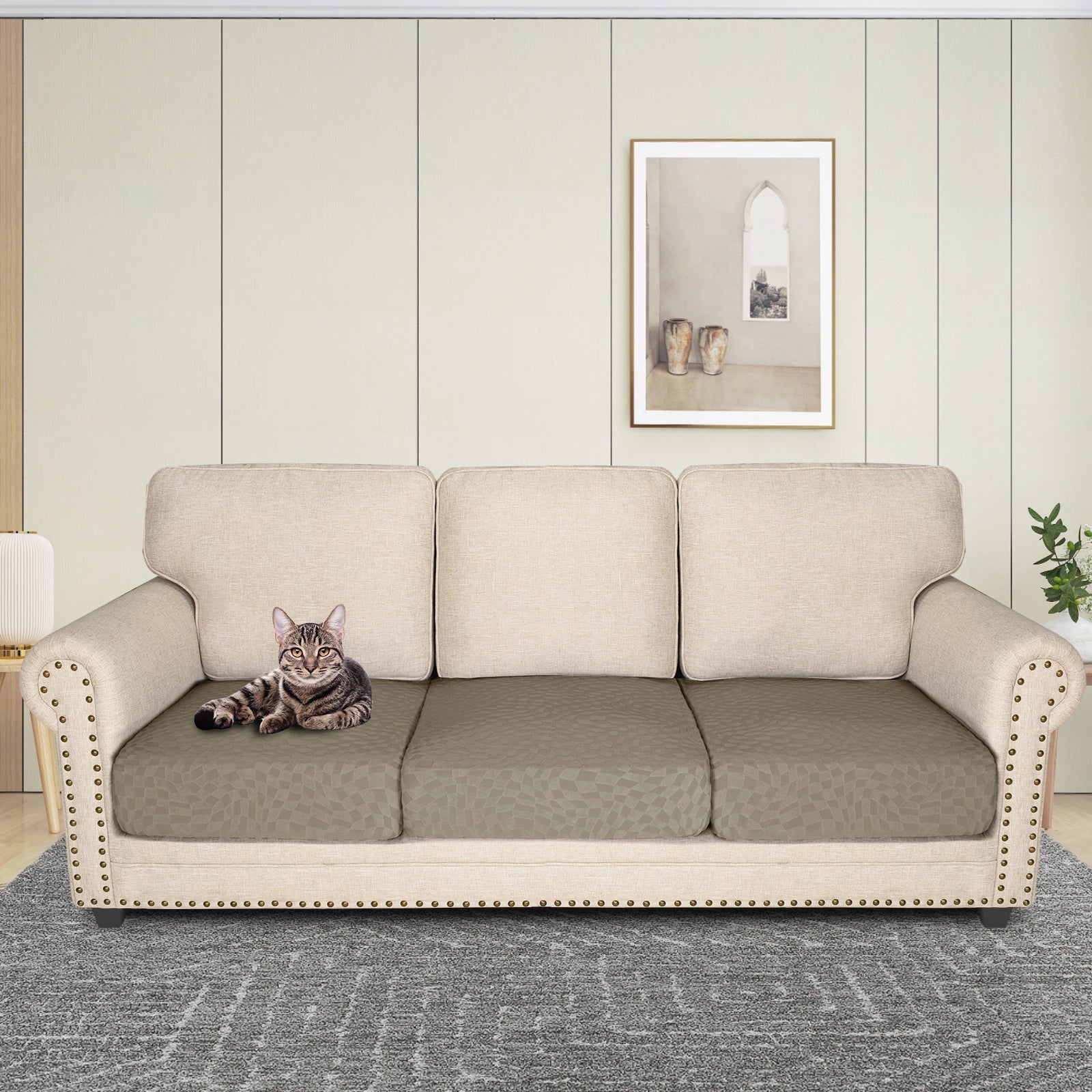 YSTYLE 3 Pieces Sofa Cushion Cover – Stretch Fit, Anti-Slip Design, Universal Use, Geometric Style, Full Protection-Jacquard Plaid