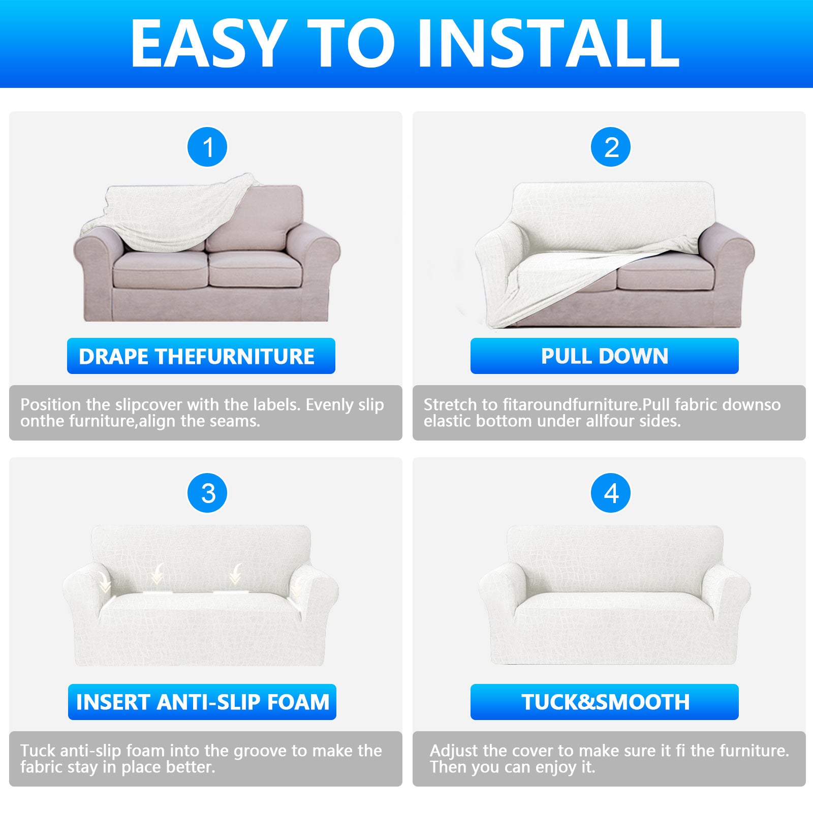 Ystyle Waterproof Stretch 4 Seater Sofa Cover Anti Slip-YSTYLE