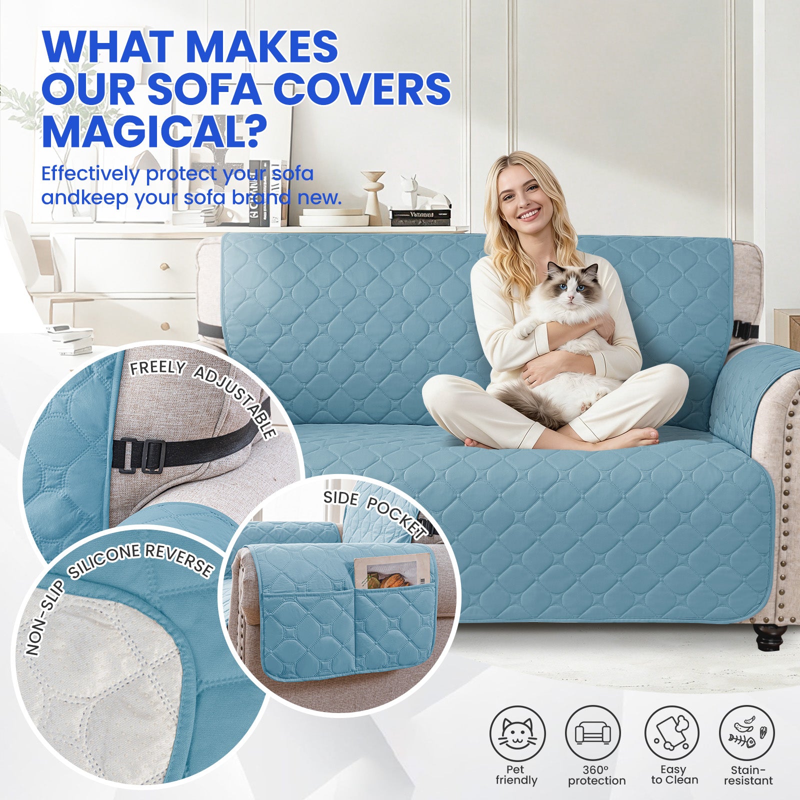 YSTYLE Waterproof 2 Seater Armchair Cover with Pockets Non Slip