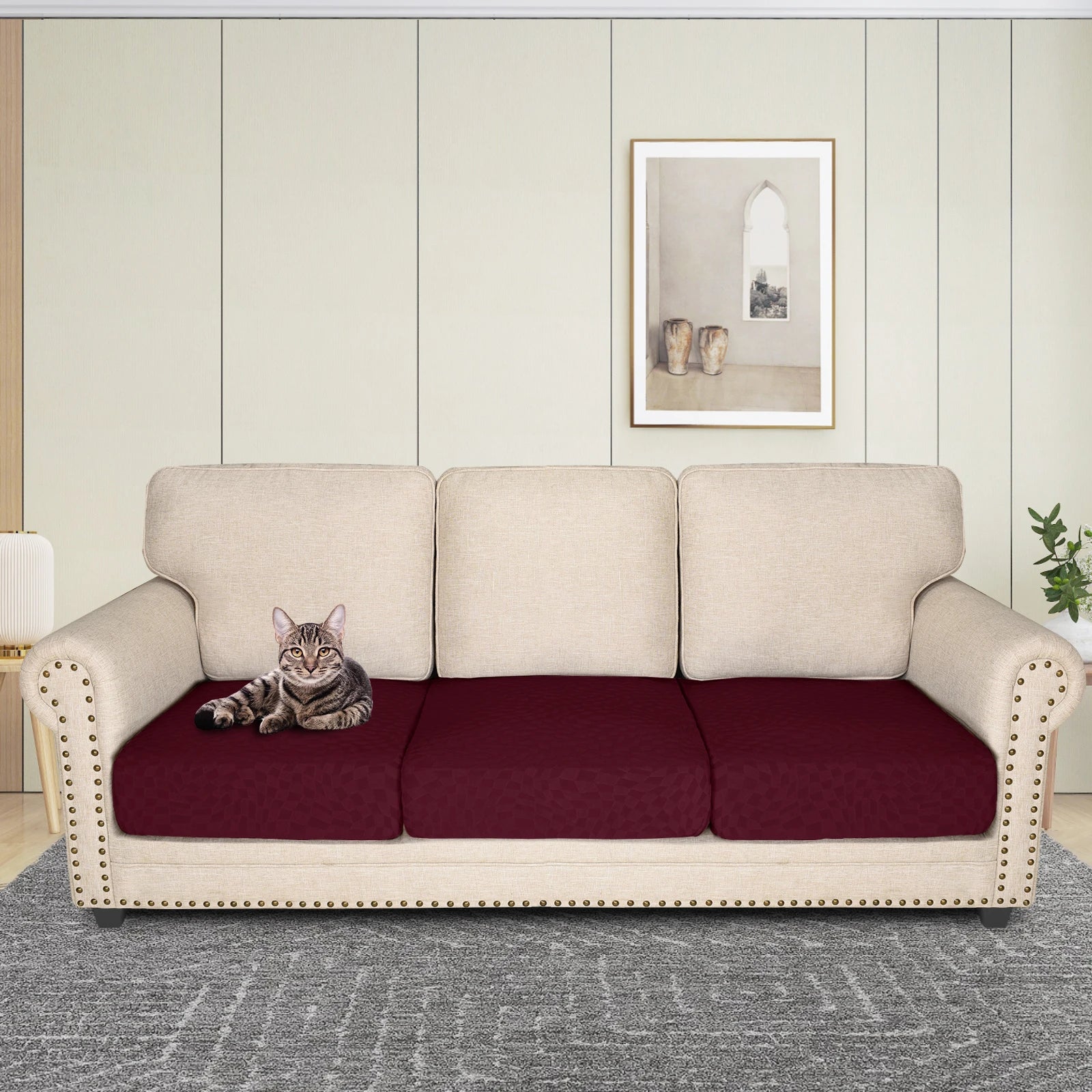 YSTYLE 3 Pieces Sofa Cushion Cover – Stretch Fit, Anti-Slip Design, Universal Use, Geometric Style, Full Protection-Jacquard Plaid