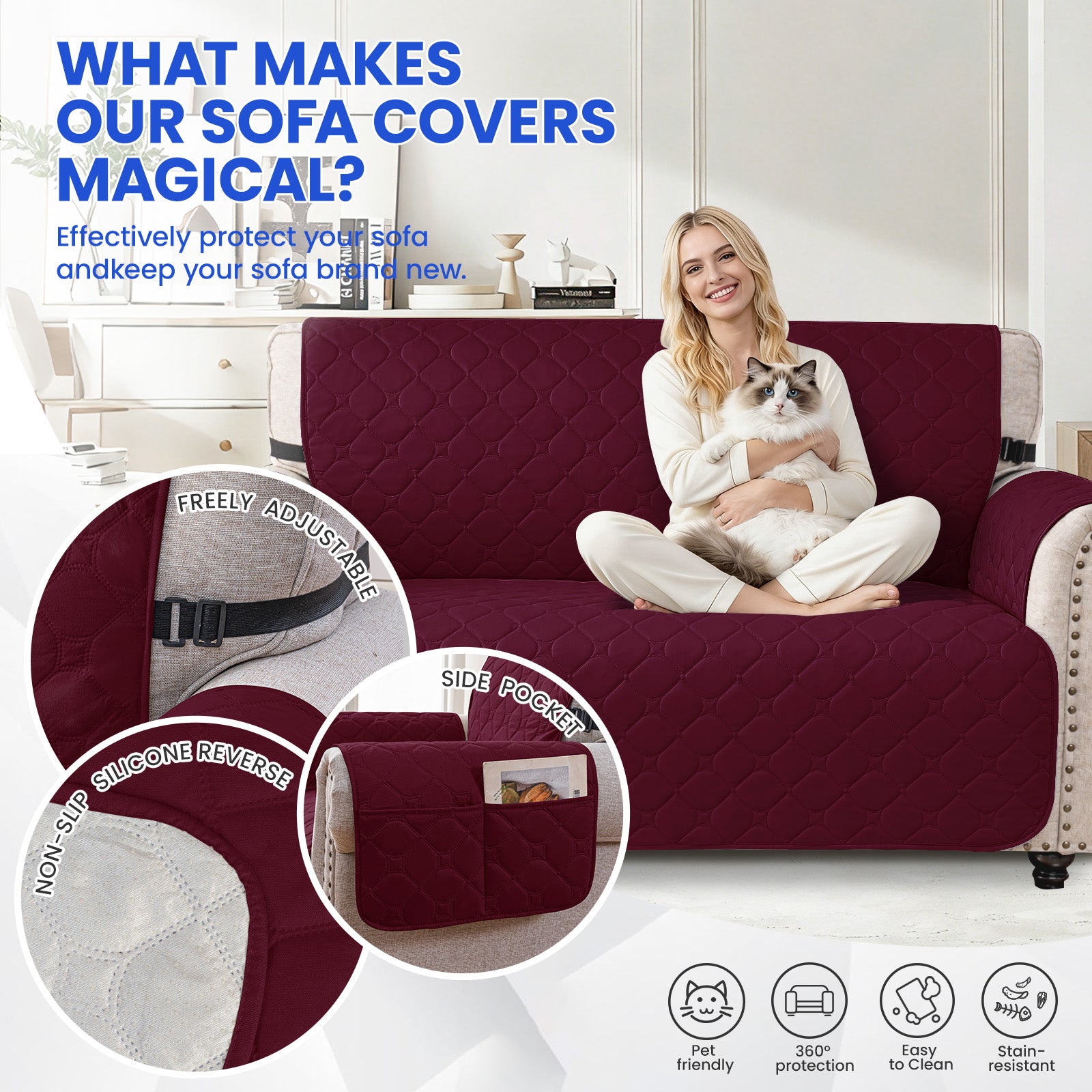 YSTYLE Waterproof 2 Seater Armchair Cover with Pockets Non Slip