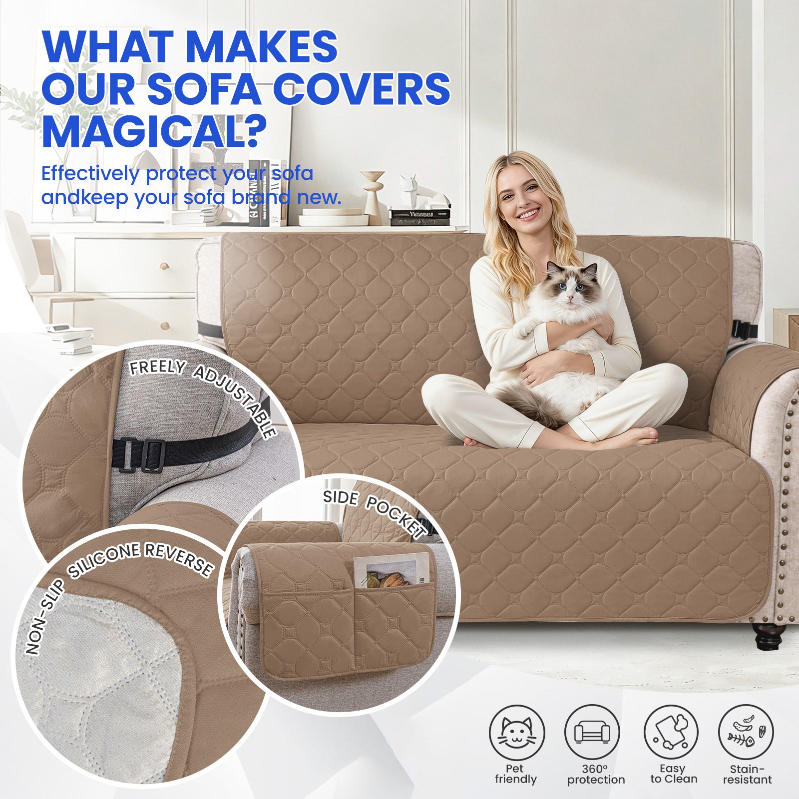 YSTYLE Waterproof 2 Seater Armchair Cover with Pockets Non Slip