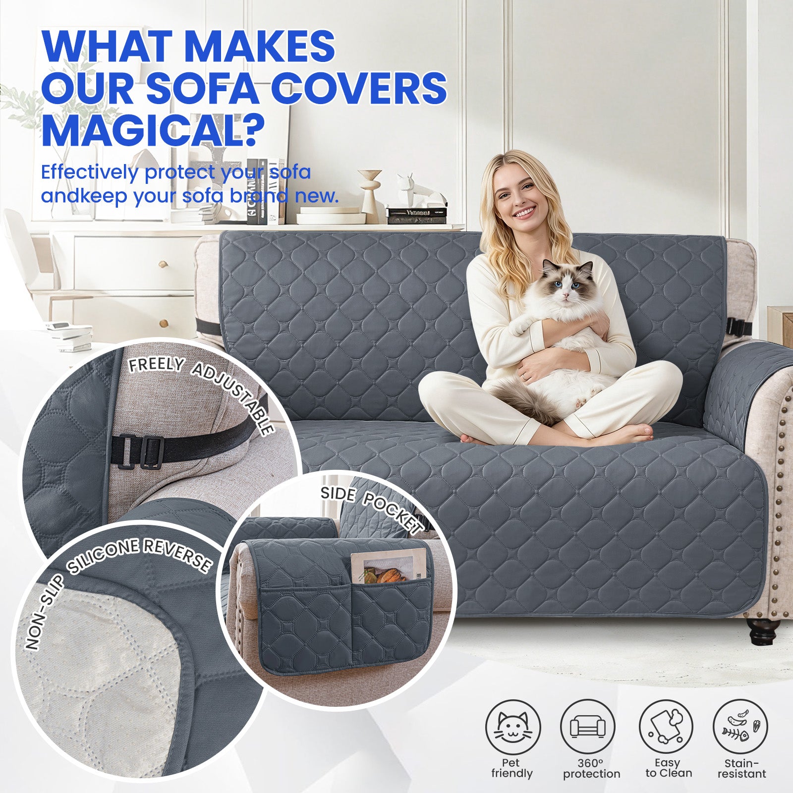 YSTYLE Waterproof 2 Seater Armchair Cover with Pockets Non Slip