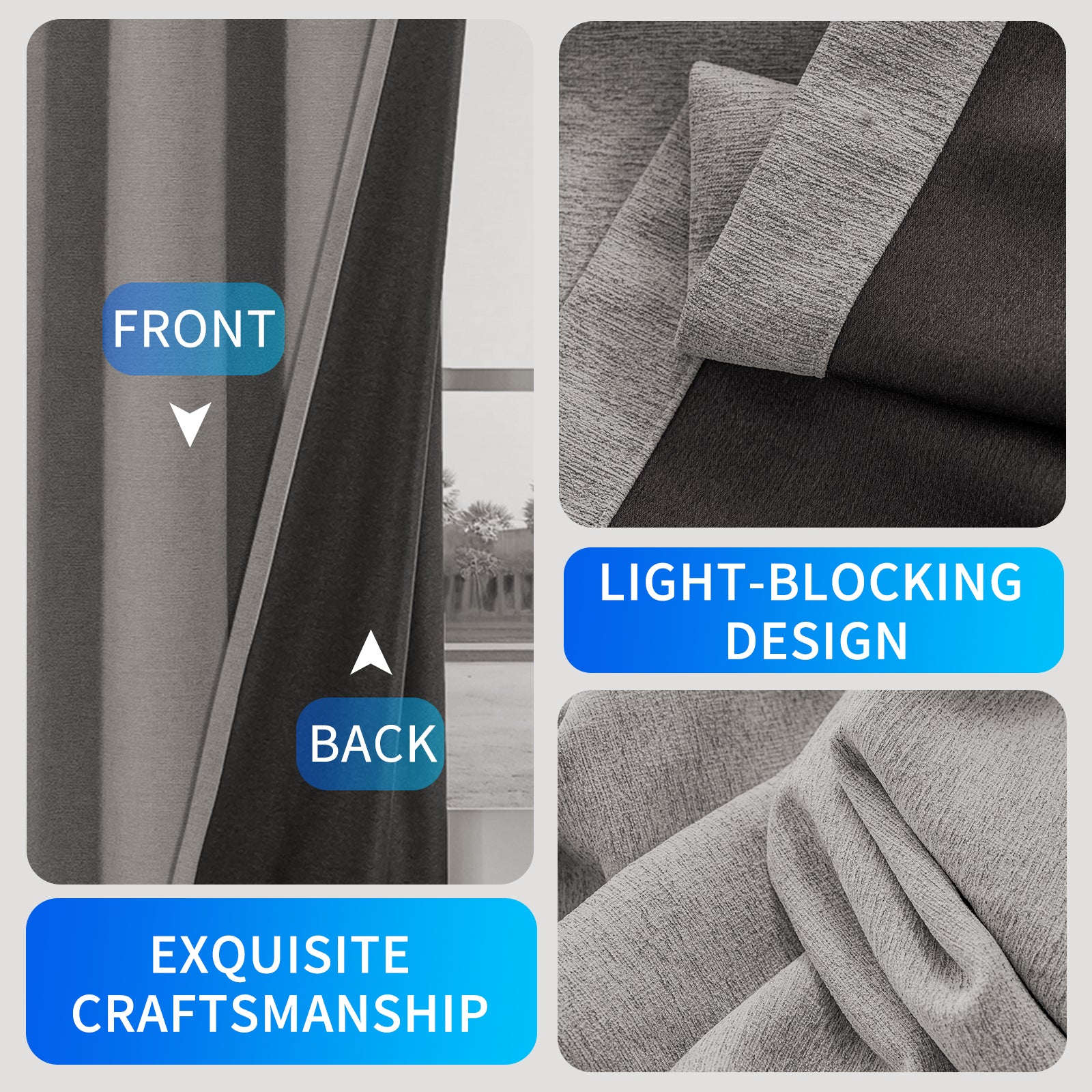 Ystyle 2 Pieces Linen Blackout Curtains Thermal-YSTYLE
