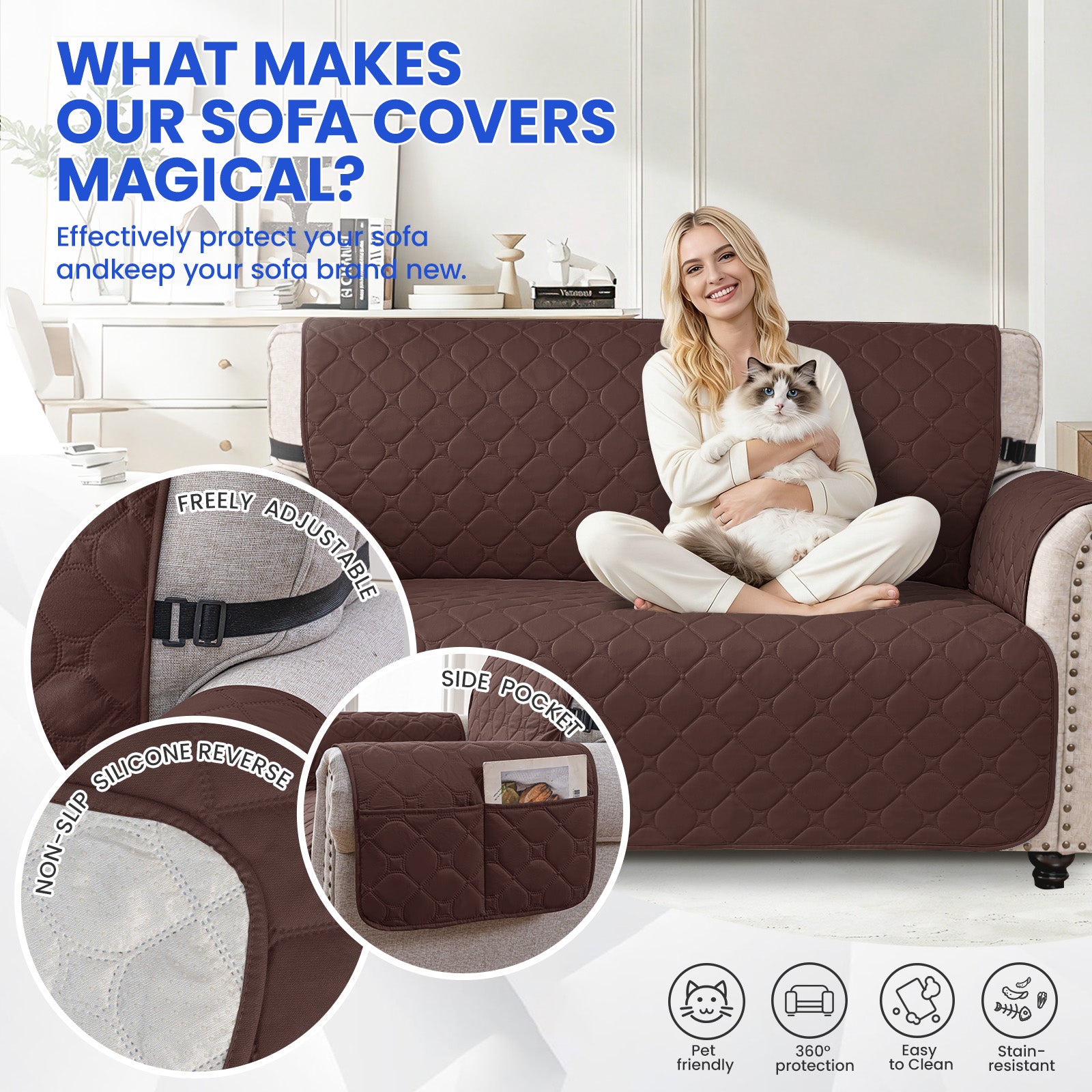 YSTYLE Waterproof 2 Seater Armchair Cover with Pockets Non Slip