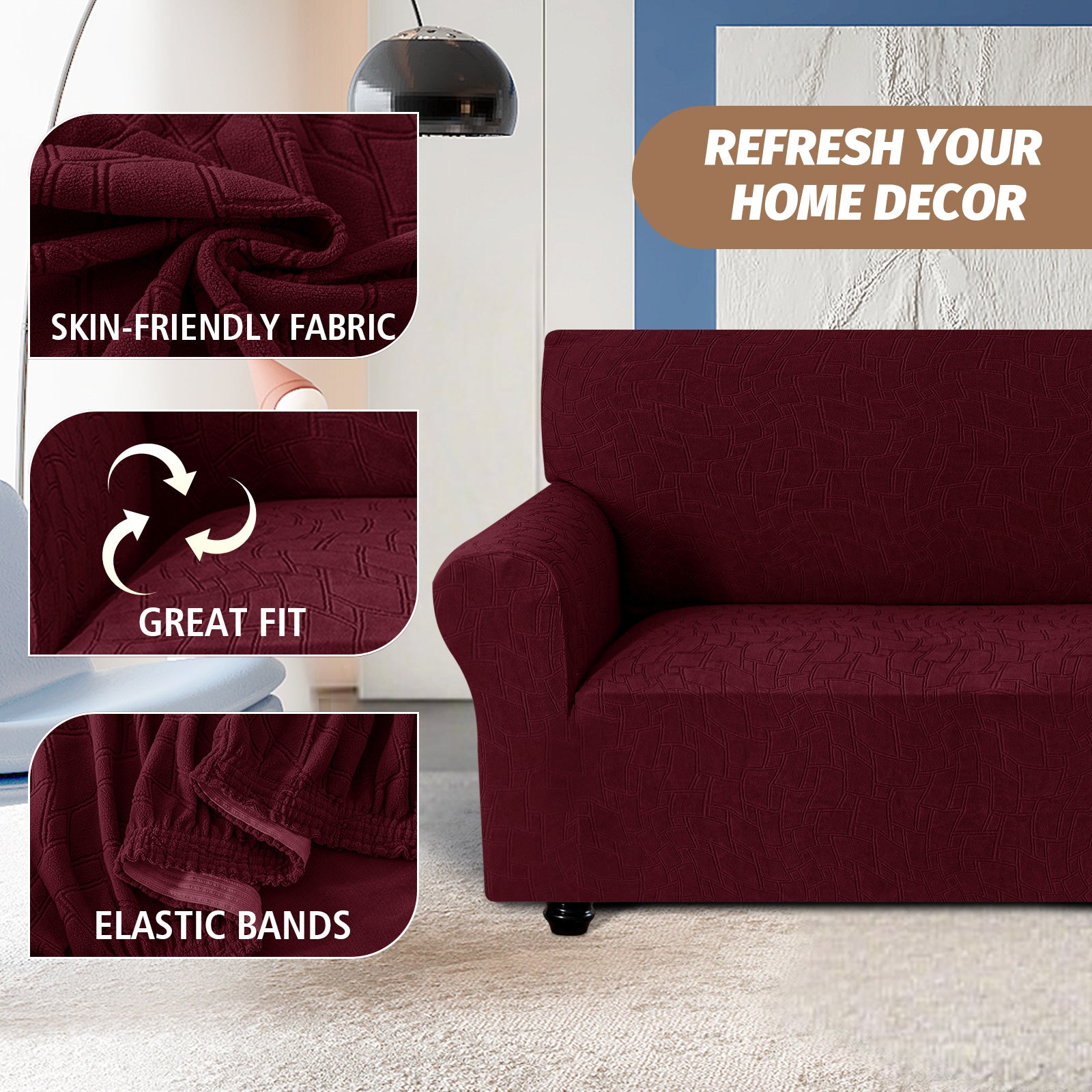 Ystyle 3 Seater Sofa Cover with Armrests, Universal Elastic Sofa Cover, Anti-Scratch for Cat Dogs, Stretch Sofa Cover, Anti-Stain, Non-Slip Sofa Cover