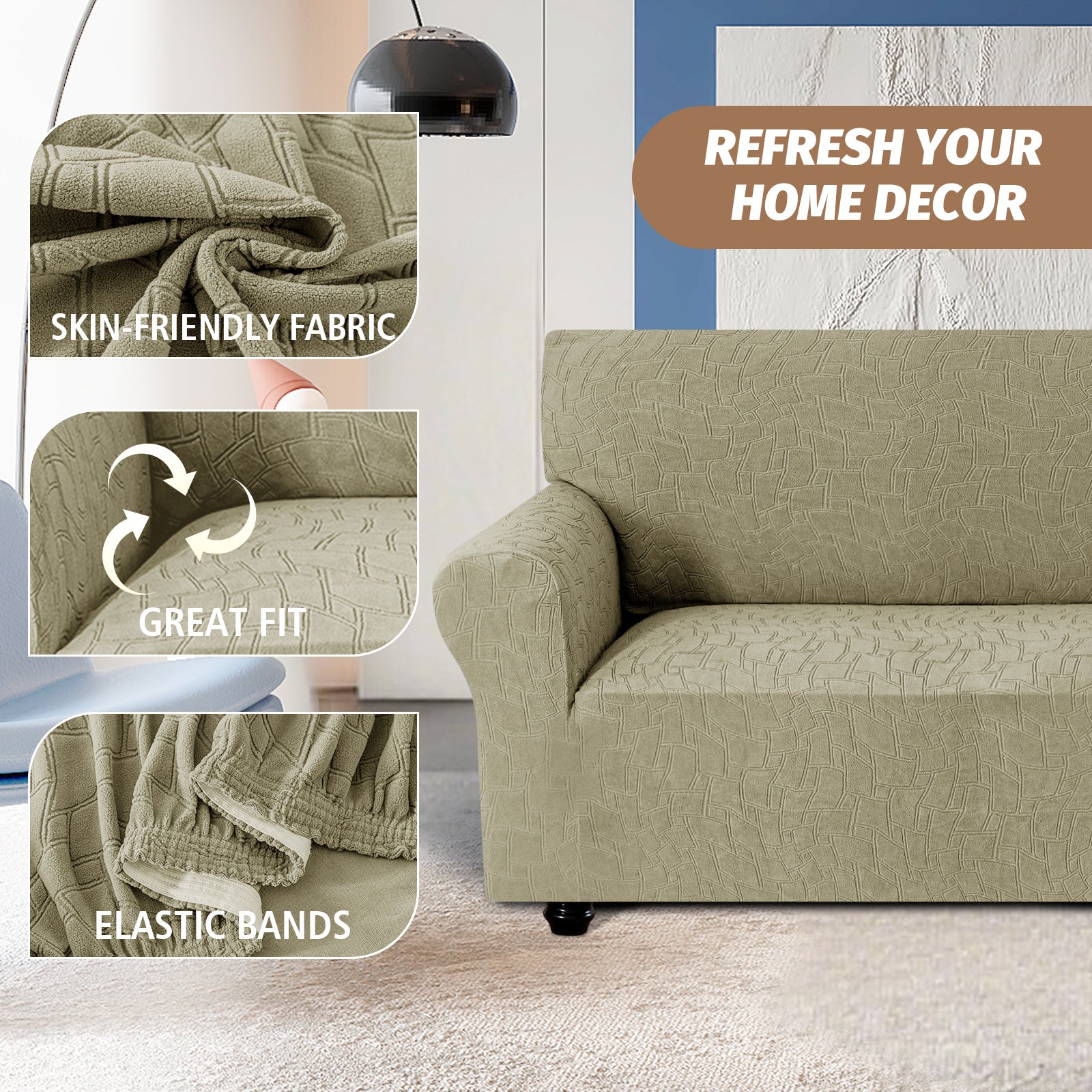 Ystyle 3 Seater Sofa Cover with Armrests, Universal Elastic Sofa Cover, Anti-Scratch for Cat Dogs, Stretch Sofa Cover, Anti-Stain, Non-Slip Sofa Cover