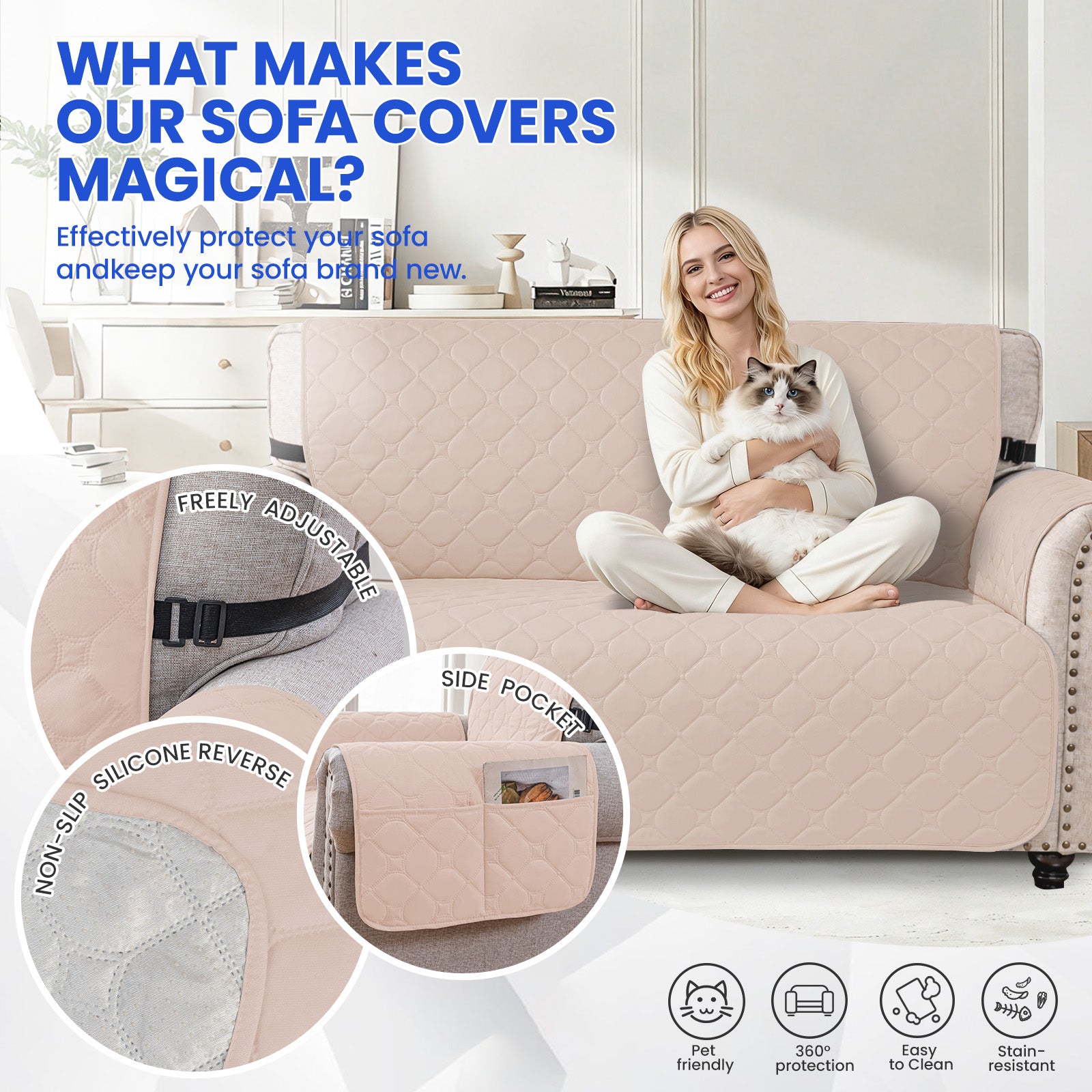 YSTYLE Waterproof 2 Seater Armchair Cover with Pockets Non Slip