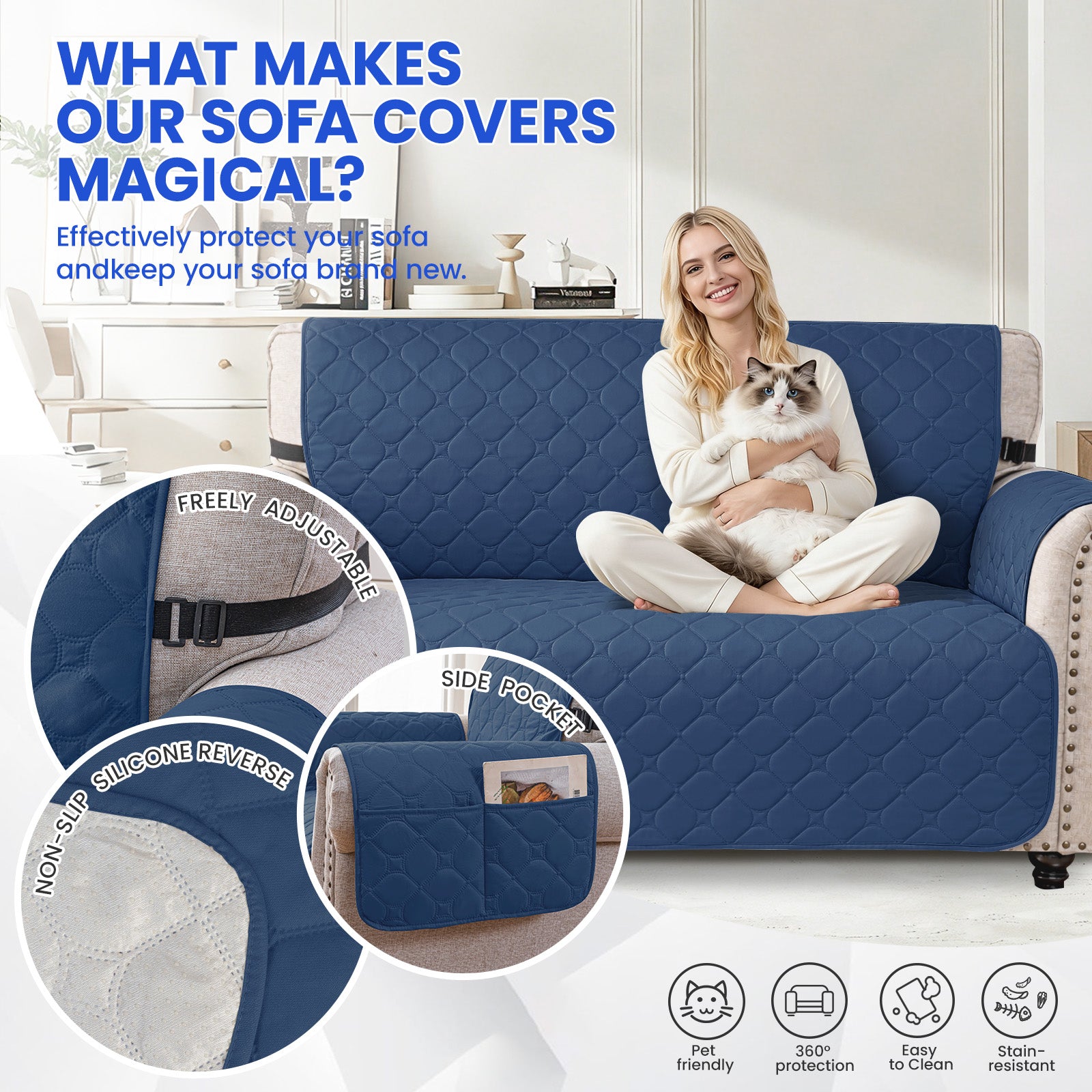 YSTYLE Waterproof 2 Seater Armchair Cover with Pockets Non Slip