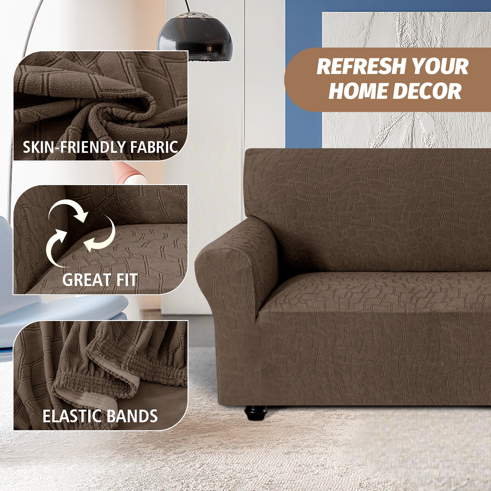 Ystyle 3 Seater Sofa Cover with Armrests, Universal Elastic Sofa Cover, Anti-Scratch for Cat Dogs, Stretch Sofa Cover, Anti-Stain, Non-Slip Sofa Cover