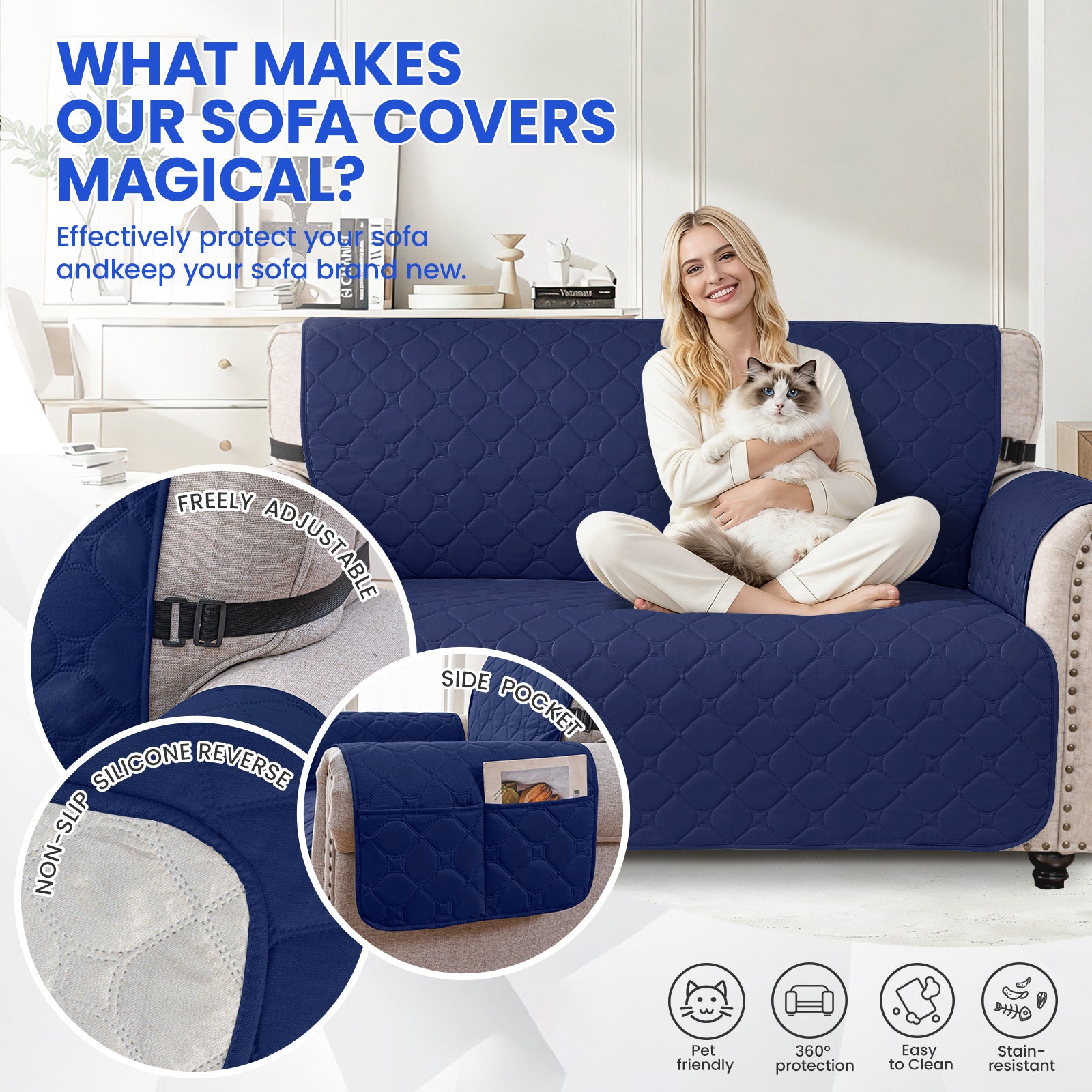 YSTYLE Waterproof 2 Seater Armchair Cover with Pockets Non Slip