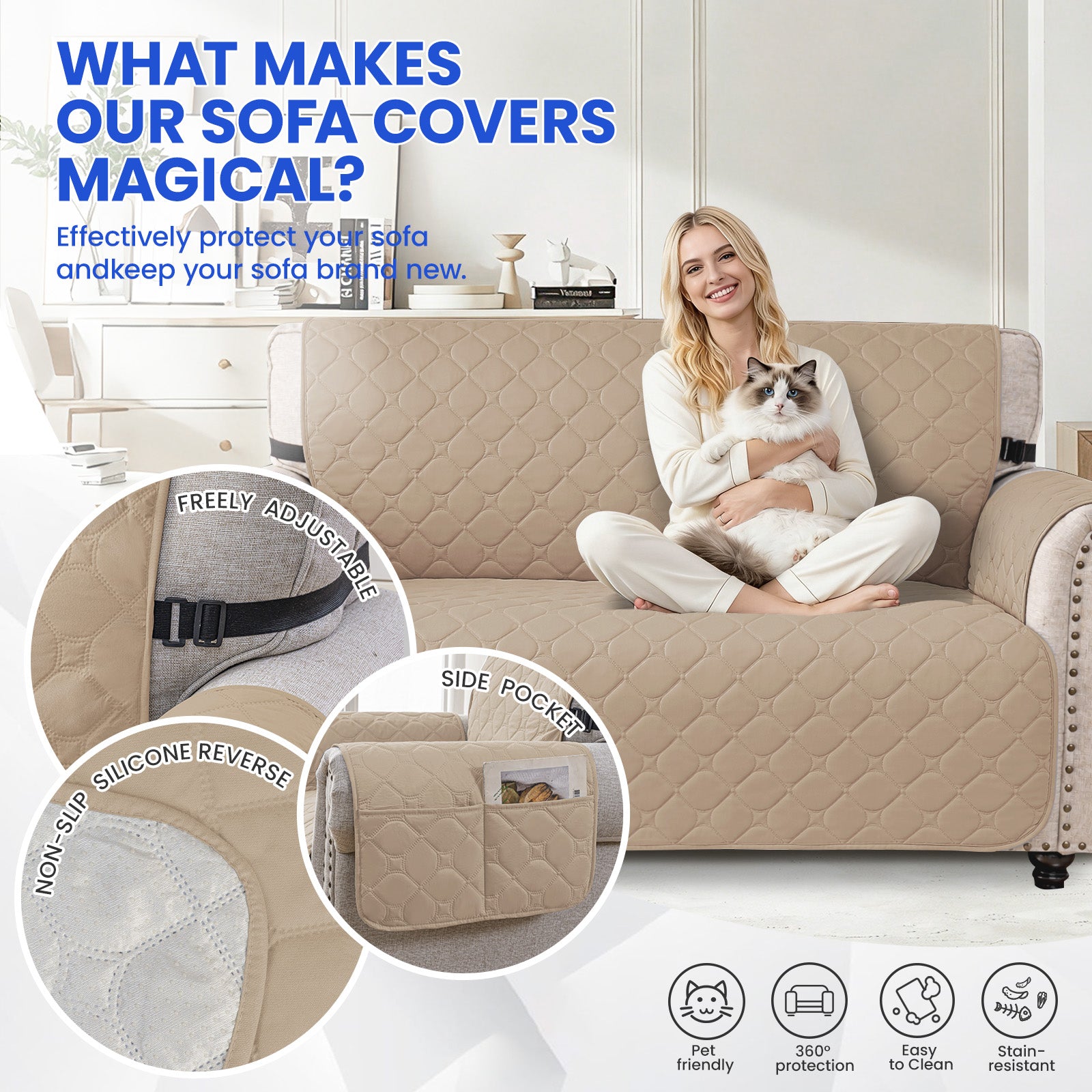 YSTYLE Waterproof 2 Seater Armchair Cover with Pockets Non Slip