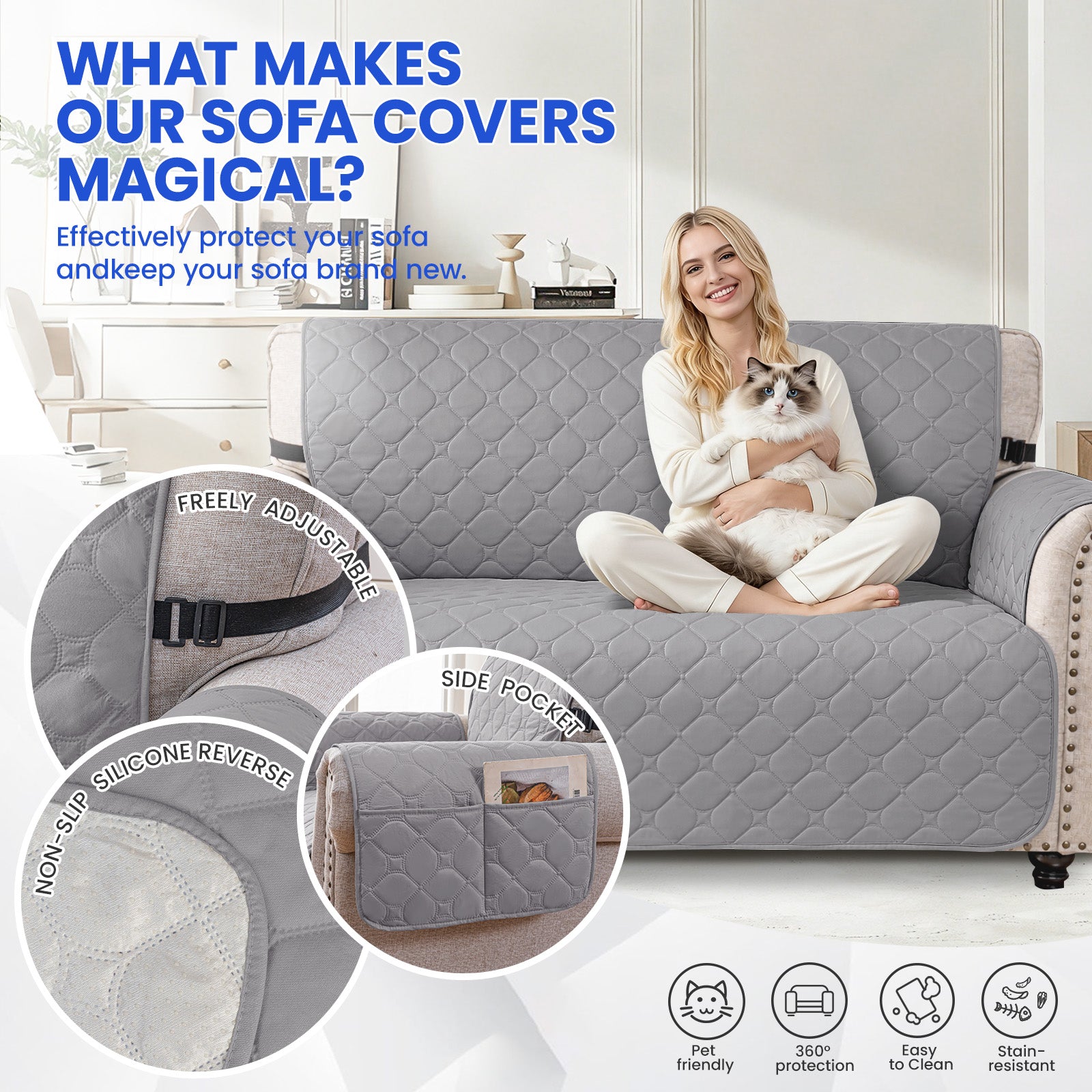 YSTYLE Waterproof 2 Seater Armchair Cover with Pockets Non Slip