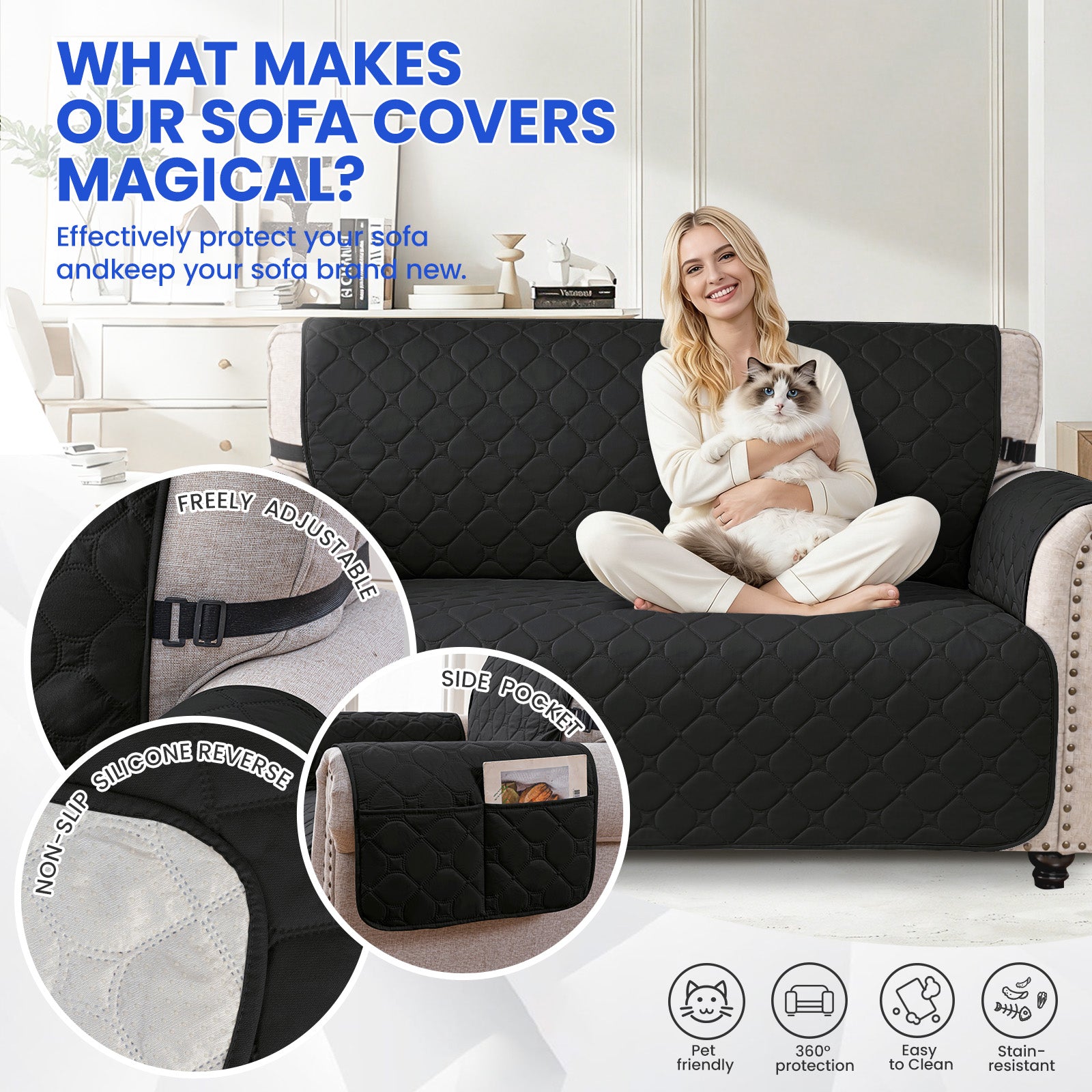 YSTYLE Waterproof 2 Seater Armchair Cover with Pockets Non Slip