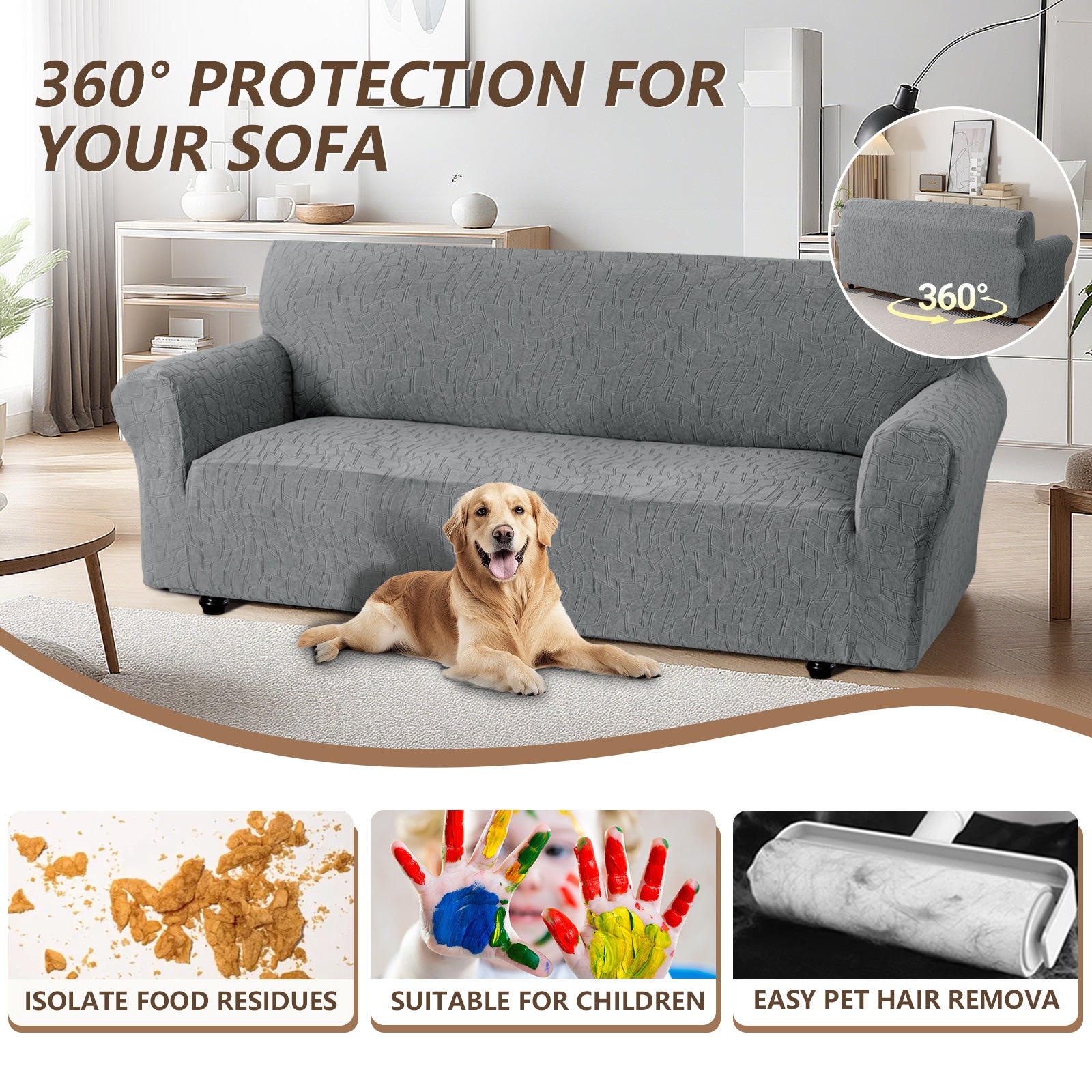 Ystyle 3 Seater Sofa Cover with Armrests, Universal Elastic Sofa Cover, Anti-Scratch for Cat Dogs, Stretch Sofa Cover, Anti-Stain, Non-Slip Sofa Cover