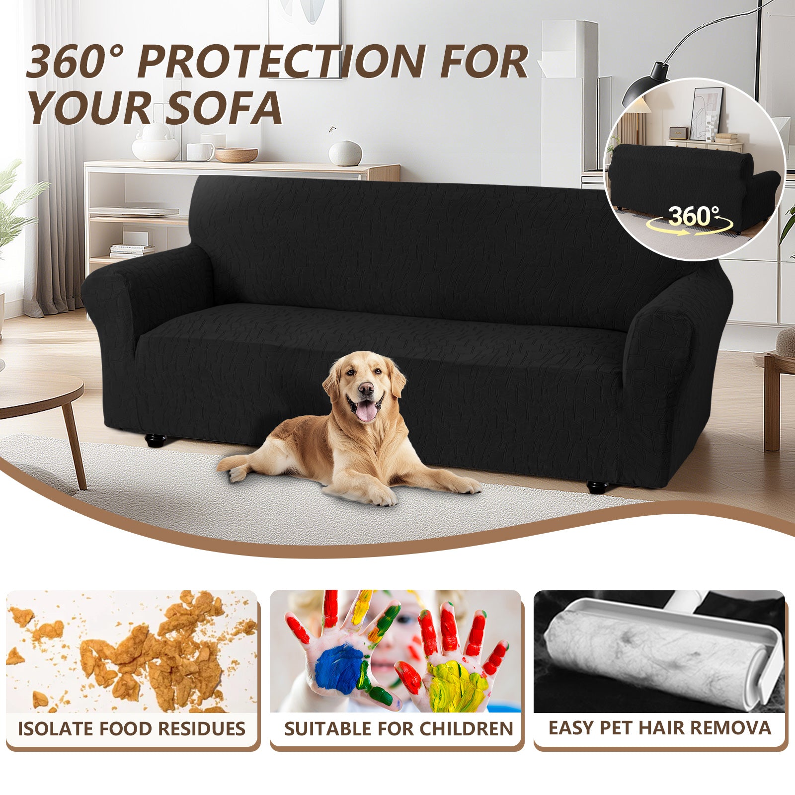 Ystyle 3 Seater Sofa Cover with Armrests, Universal Elastic Sofa Cover, Anti-Scratch for Cat Dogs, Stretch Sofa Cover, Anti-Stain, Non-Slip Sofa Cover