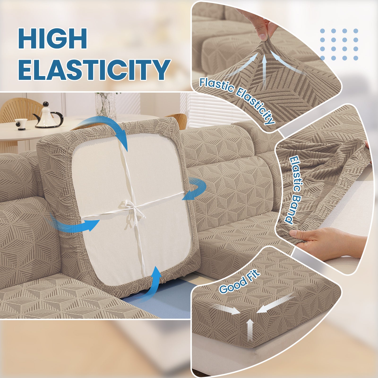 Ystyle Stretch Sofa Seat Cover 3-Seater L-Shaped Sofa Anti Slip Geometric-YSTYLE