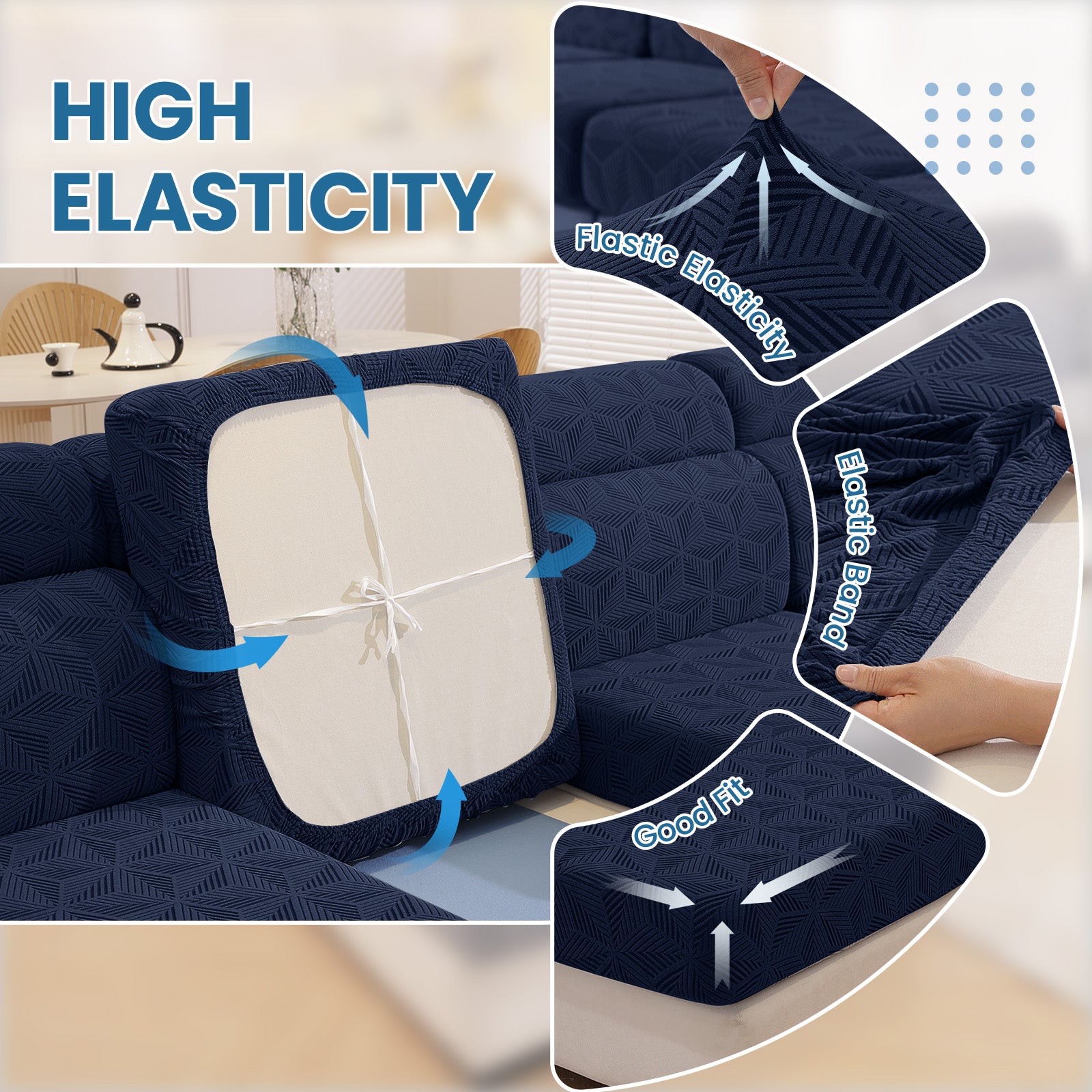 Ystyle Stretch Sofa Seat Cover 3-Seater L-Shaped Sofa Anti Slip Geometric-YSTYLE