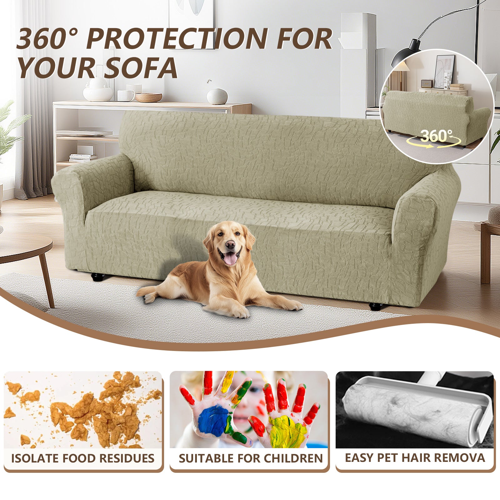 Ystyle 3 Seater Sofa Cover with Armrests, Universal Elastic Sofa Cover, Anti-Scratch for Cat Dogs, Stretch Sofa Cover, Anti-Stain, Non-Slip Sofa Cover