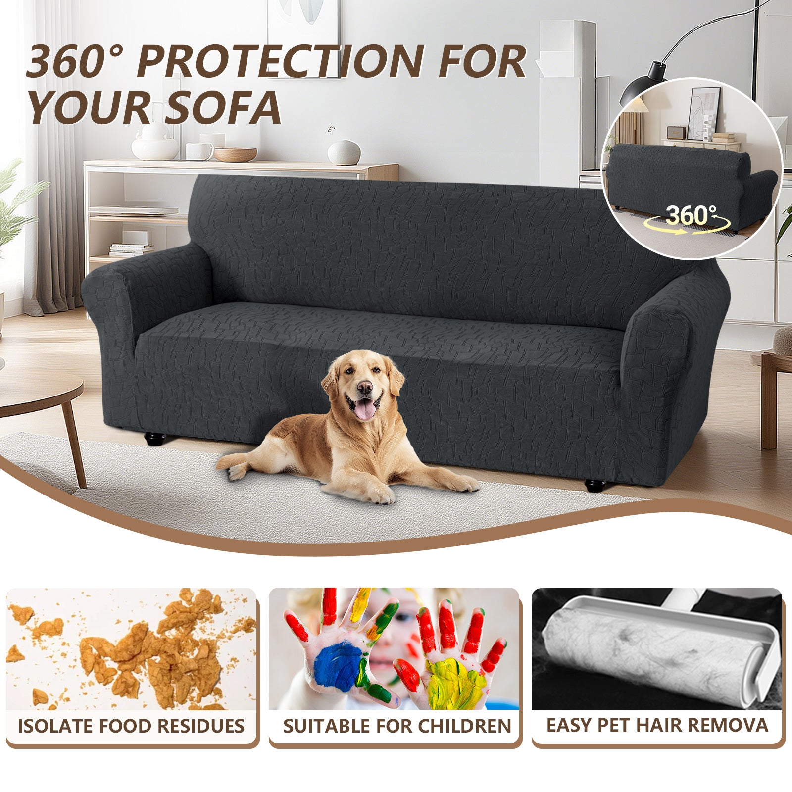 Ystyle 3 Seater Sofa Cover with Armrests, Universal Elastic Sofa Cover, Anti-Scratch for Cat Dogs, Stretch Sofa Cover, Anti-Stain, Non-Slip Sofa Cover
