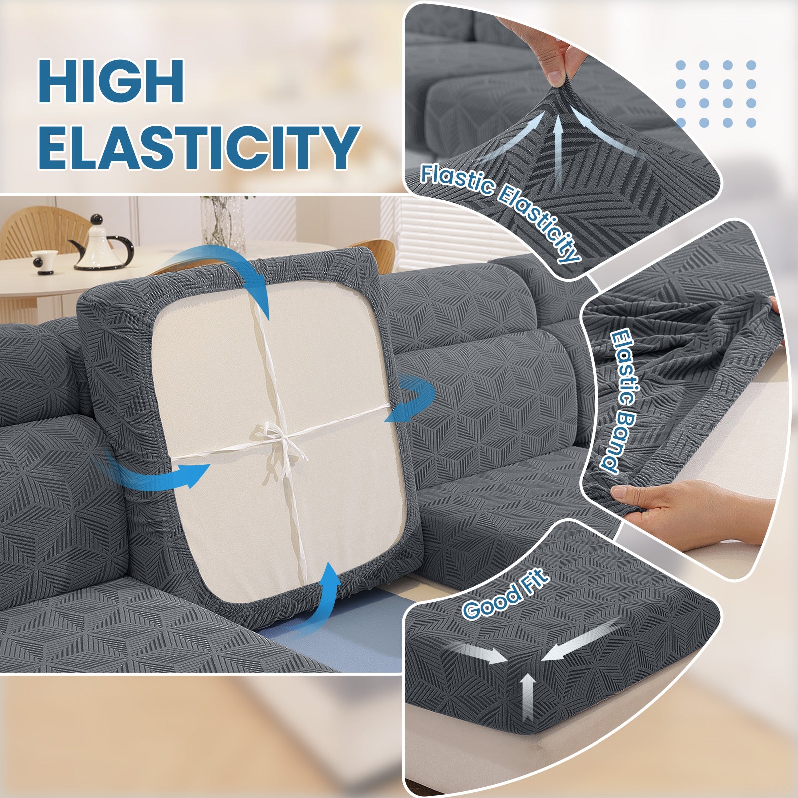 Ystyle Stretch Sofa Seat Cover 3-Seater L-Shaped Sofa Anti Slip Geometric-YSTYLE