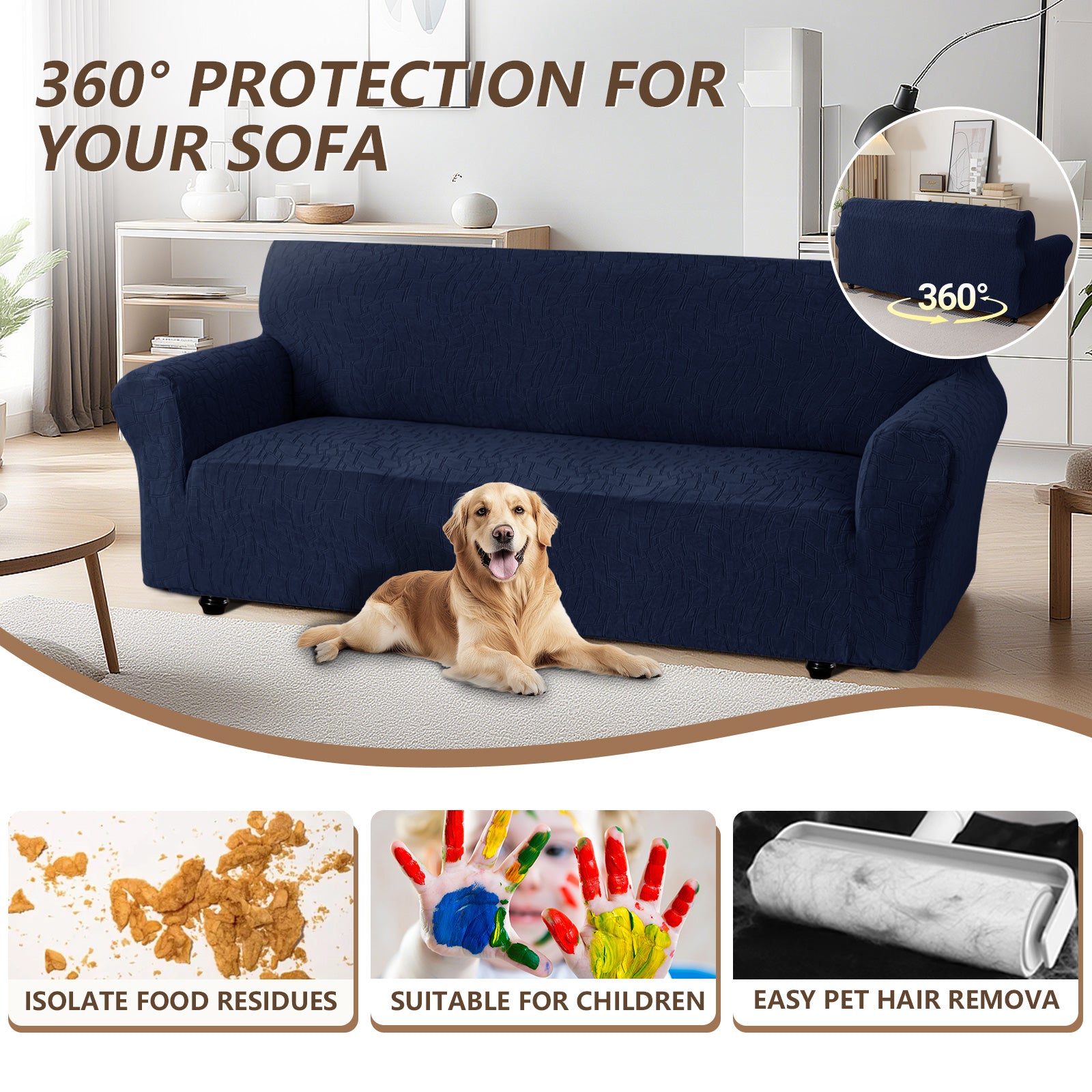 Ystyle 3 Seater Sofa Cover with Armrests, Universal Elastic Sofa Cover, Anti-Scratch for Cat Dogs, Stretch Sofa Cover, Anti-Stain, Non-Slip Sofa Cover
